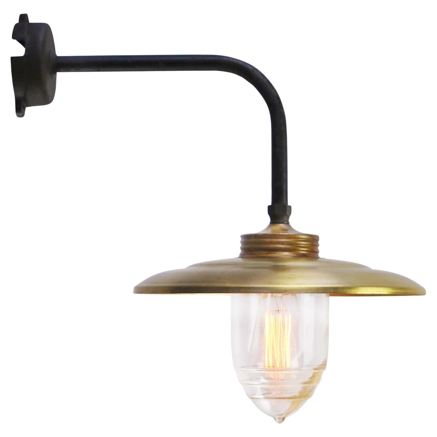 Vintage Brass Industrial Wall Lamps Sconces with Clear Reeded Glass