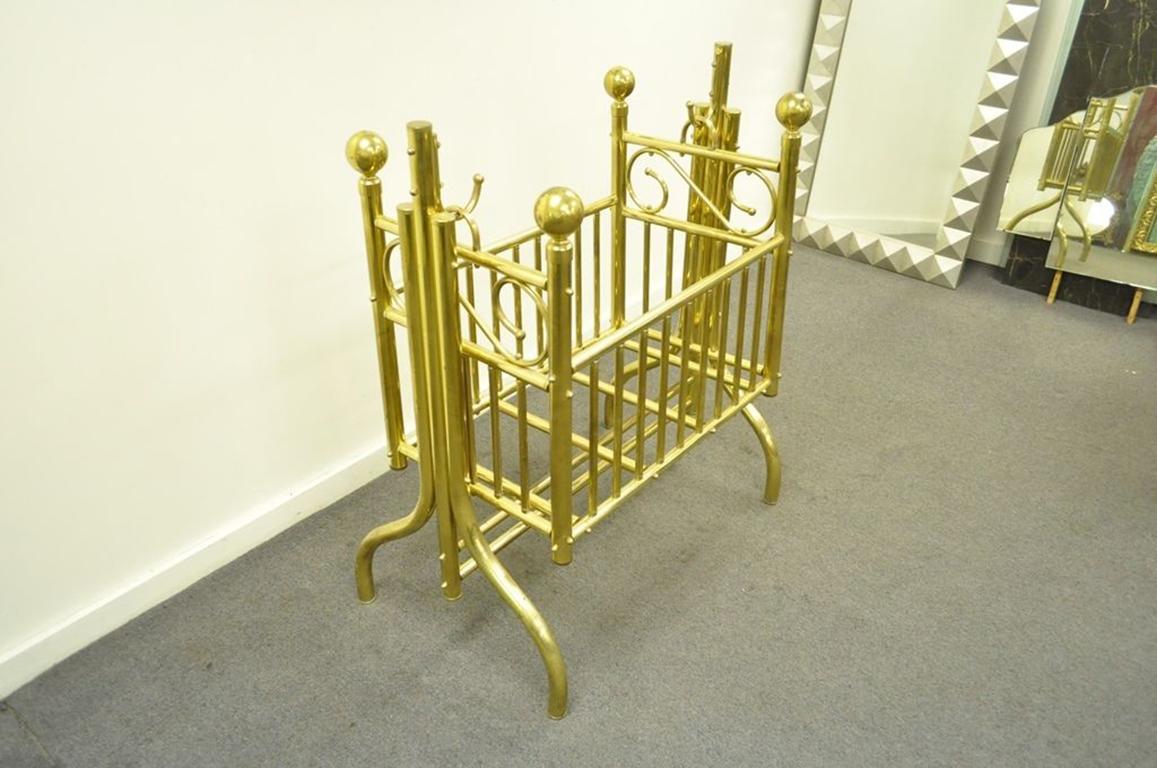Vintage Brass Infant Cradle Rocking Crib Victorian Corsican Cygnet Style For Sale 4