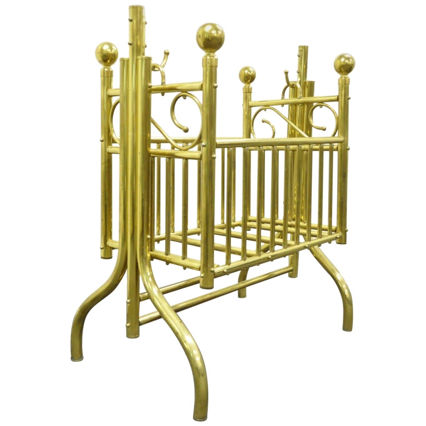 Vintage Brass Infant Cradle Rocking Crib Victorian Corsican Cygnet Style