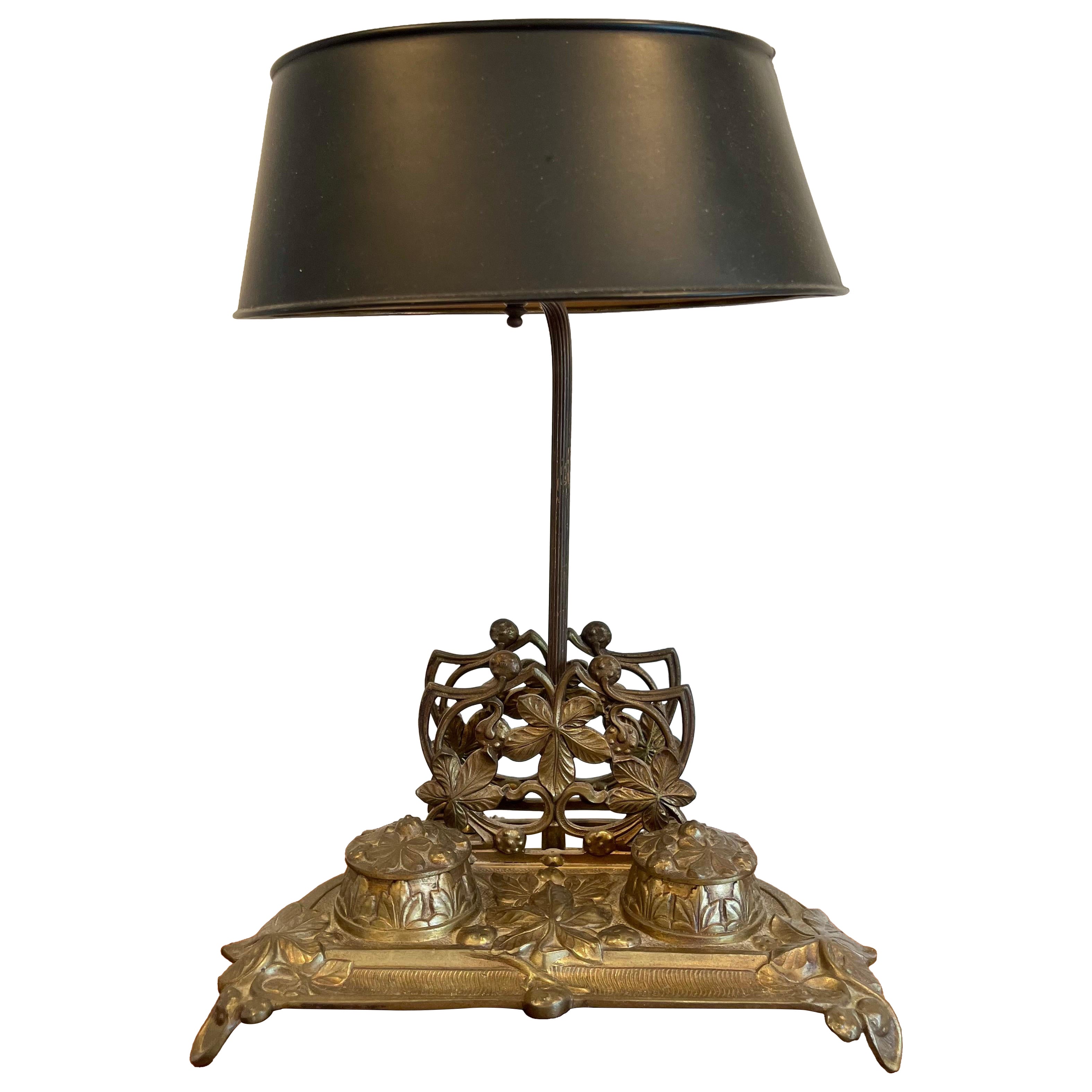 Lampada da scrivania a calamaio in ottone vintage
