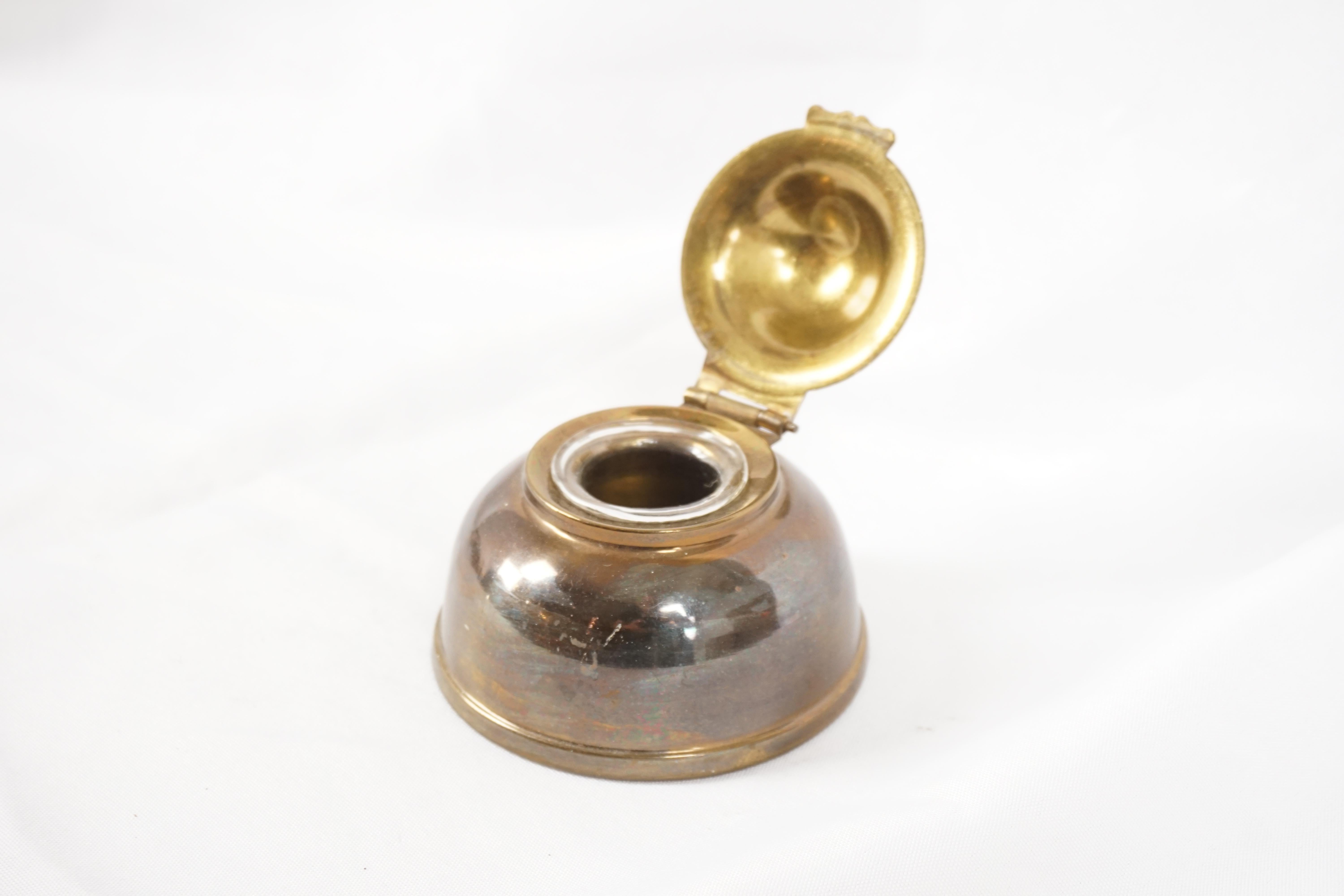 Scottish Vintage Brass Inkwell, Silver Plated, Scotland, 1940