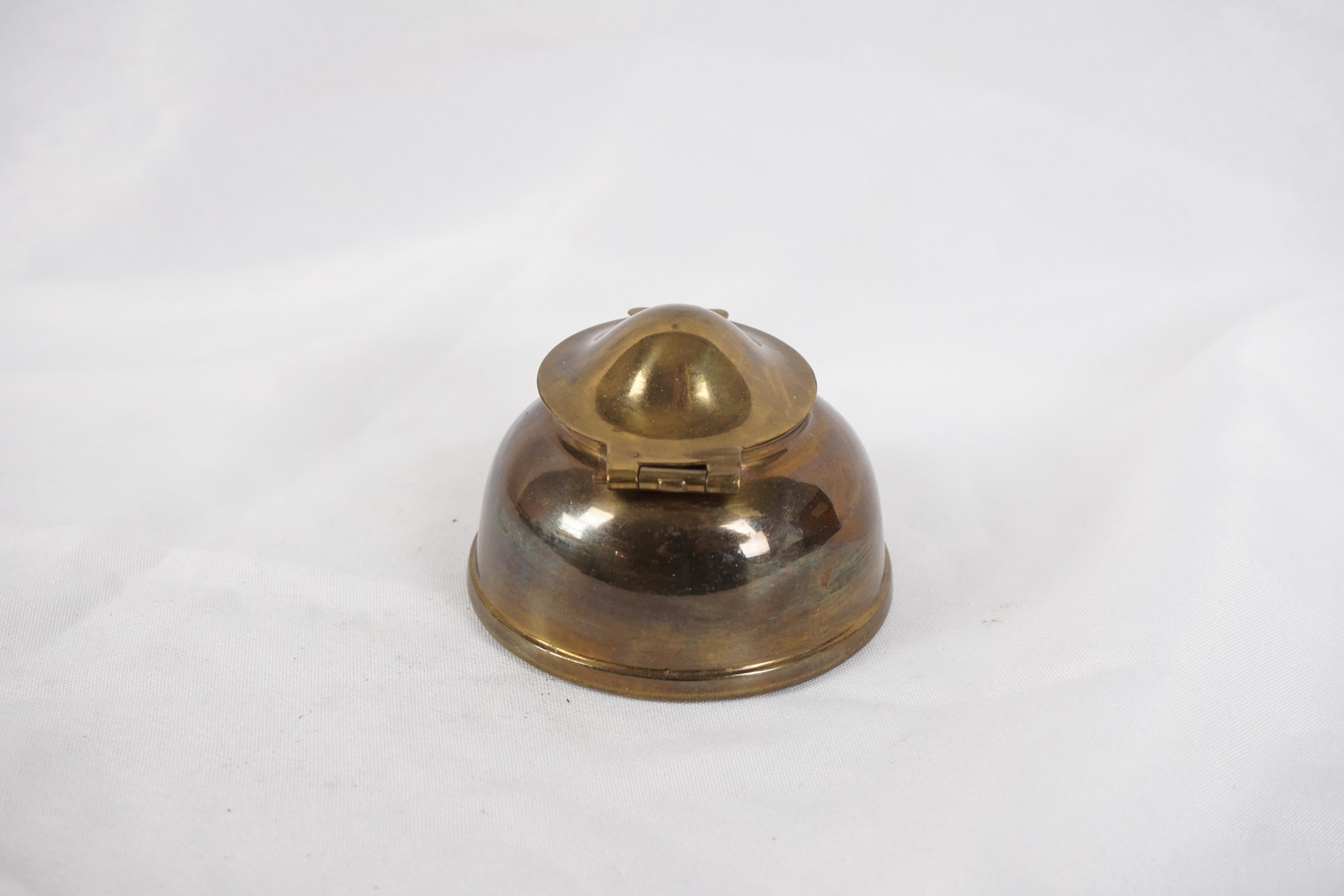 Vintage Brass Inkwell, Silver Plated, Scotland, 1940 In Good Condition In Vancouver, BC