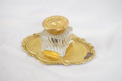 Vintage Brass Inkwell, Single Inkstand, England 1920, H304