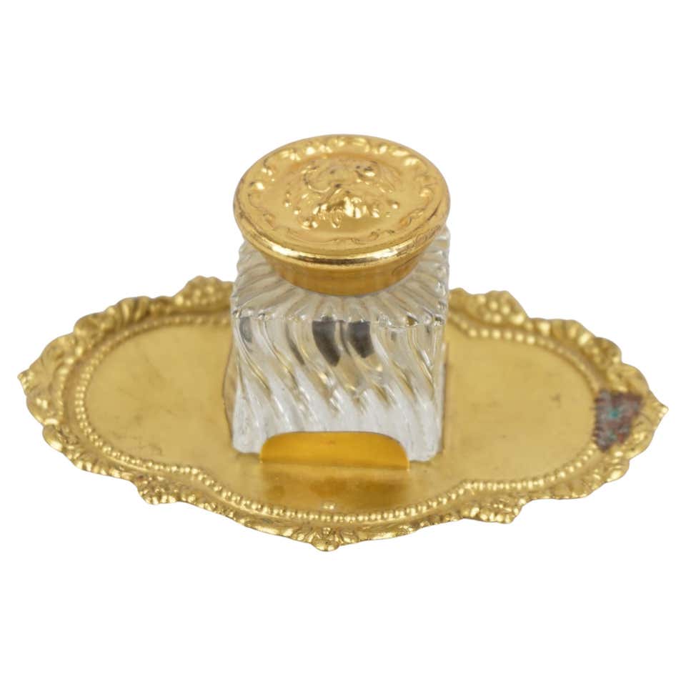 Crystal and Brass Inkwell, circa 1920 at 1stDibs
