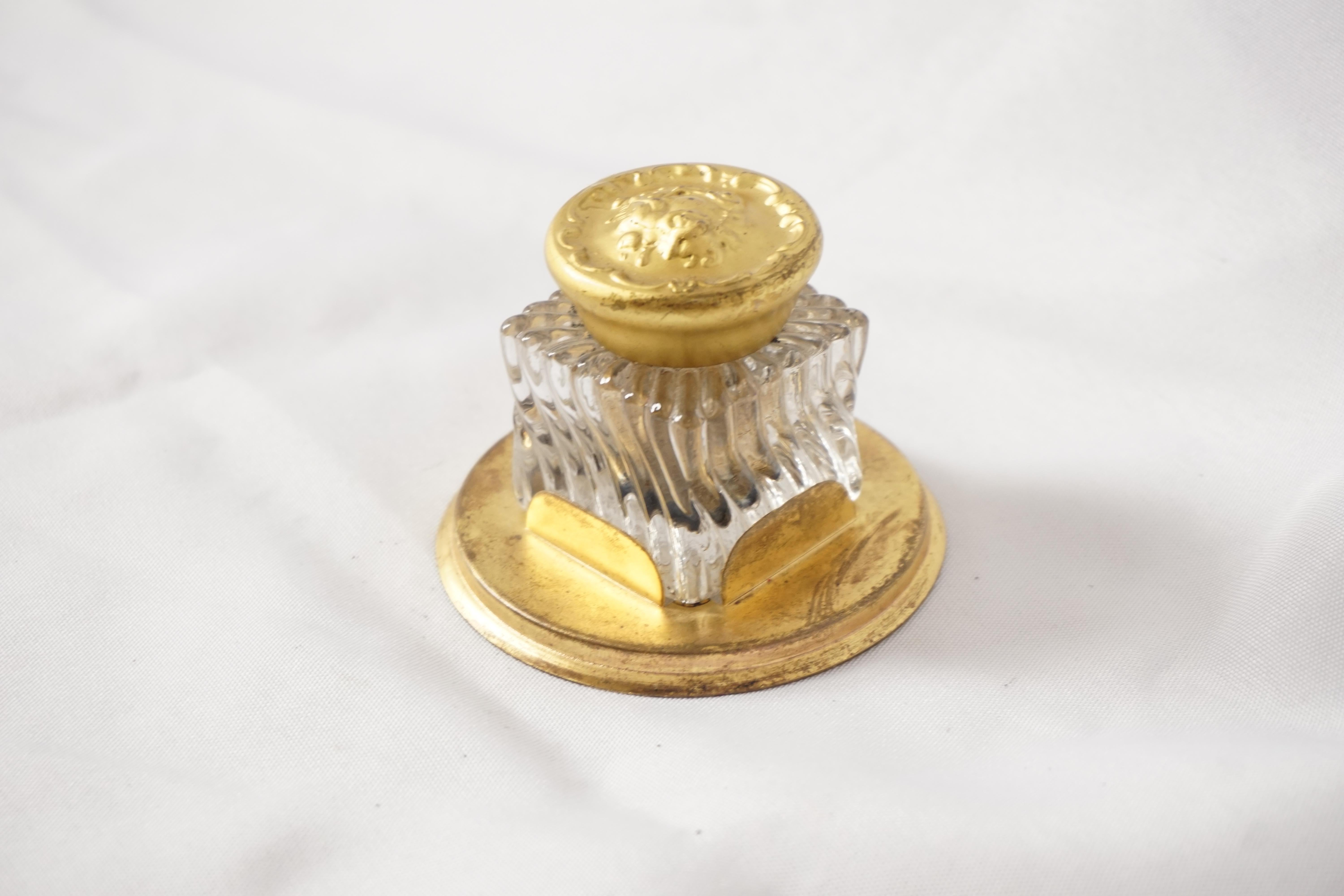English Vintage Brass Inkwell, Single Inkstand, England 1930, H305 For Sale