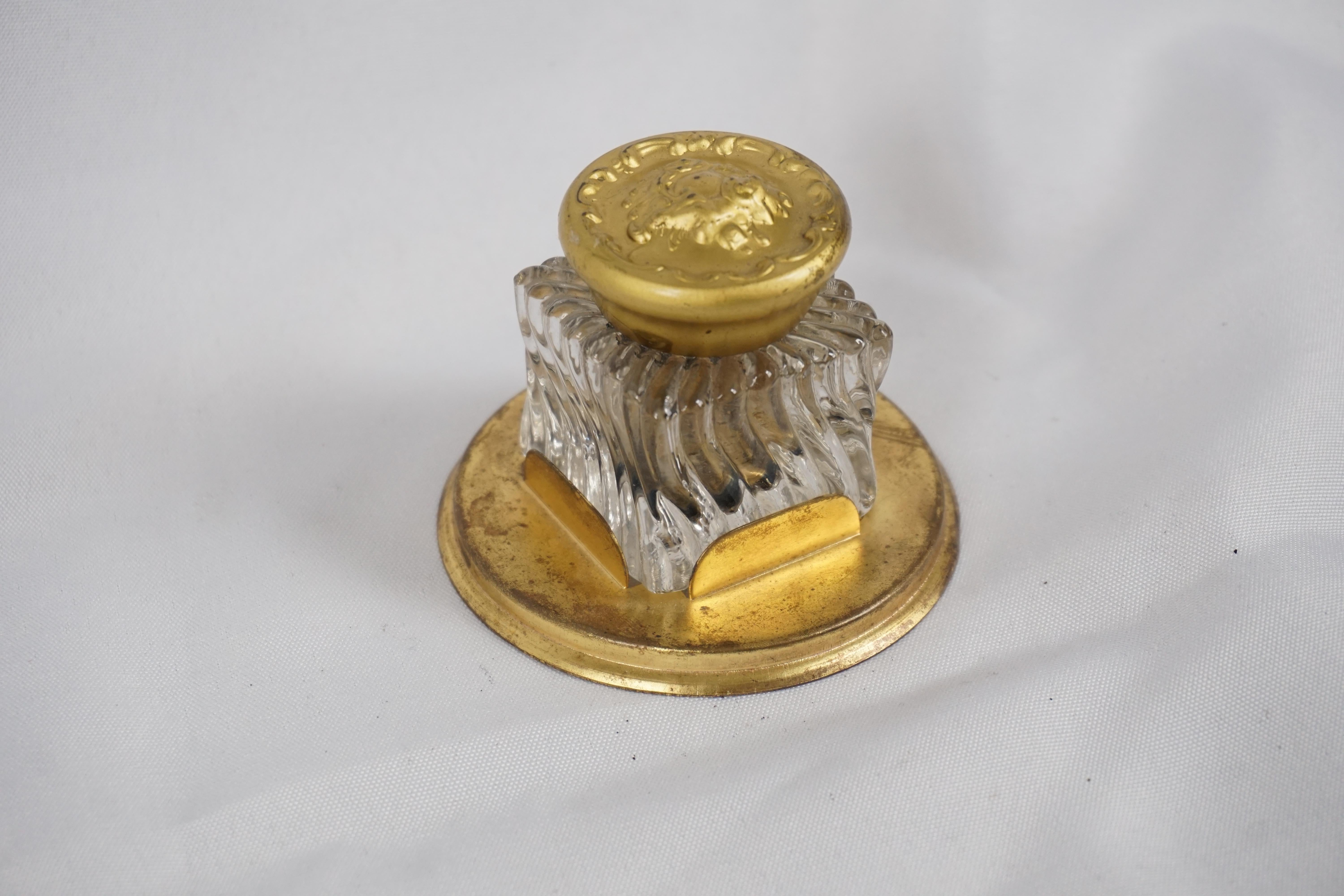 Hand-Crafted Vintage Brass Inkwell, Single Inkstand, England 1930, H305 For Sale