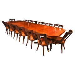 Vintage Brass Inlaid Dining Table 20th C & 14 Antique Athenian Chairs 19th C
