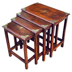 Vintage Brass Inlaid Solid Rosewood Nesting Tables - Set 4