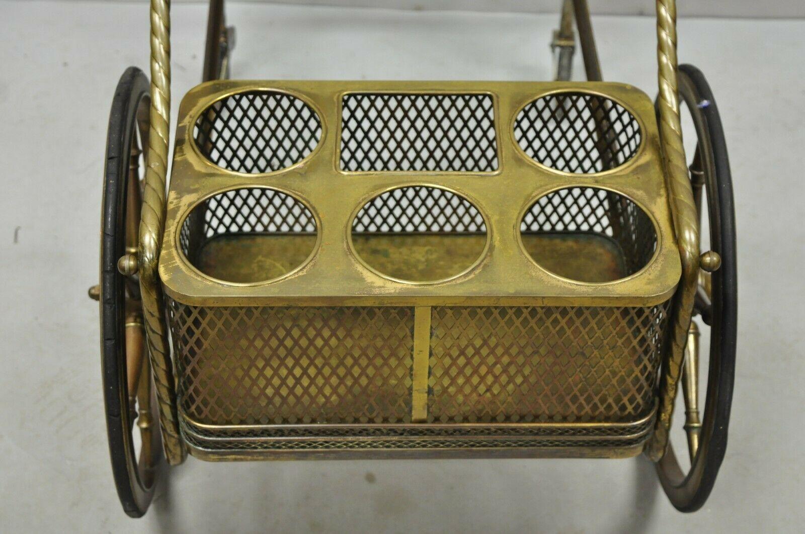 Vintage Brass Italian Hollywood Regency Modern Bronze 2 Tier Bar Cart Trolley 7