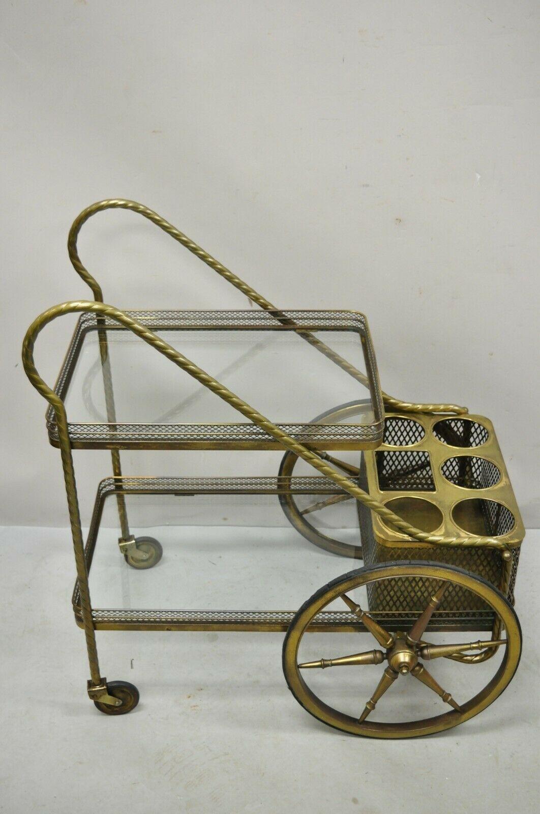 Vintage Brass Italian Hollywood Regency Modern Bronze 2 Tier Bar Cart Trolley 8