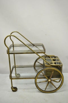 Vintage Brass Italian Hollywood Regency Modern Bronze 2 Tier Bar Cart Trolley