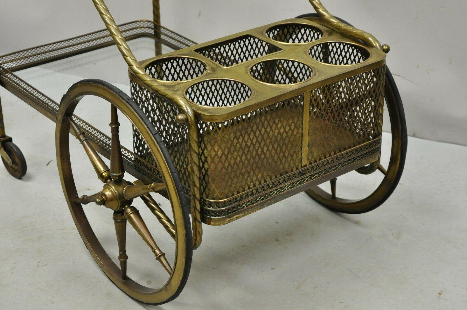 20th Century Vintage Brass Italian Hollywood Regency Modern Bronze 2 Tier Bar Cart Trolley