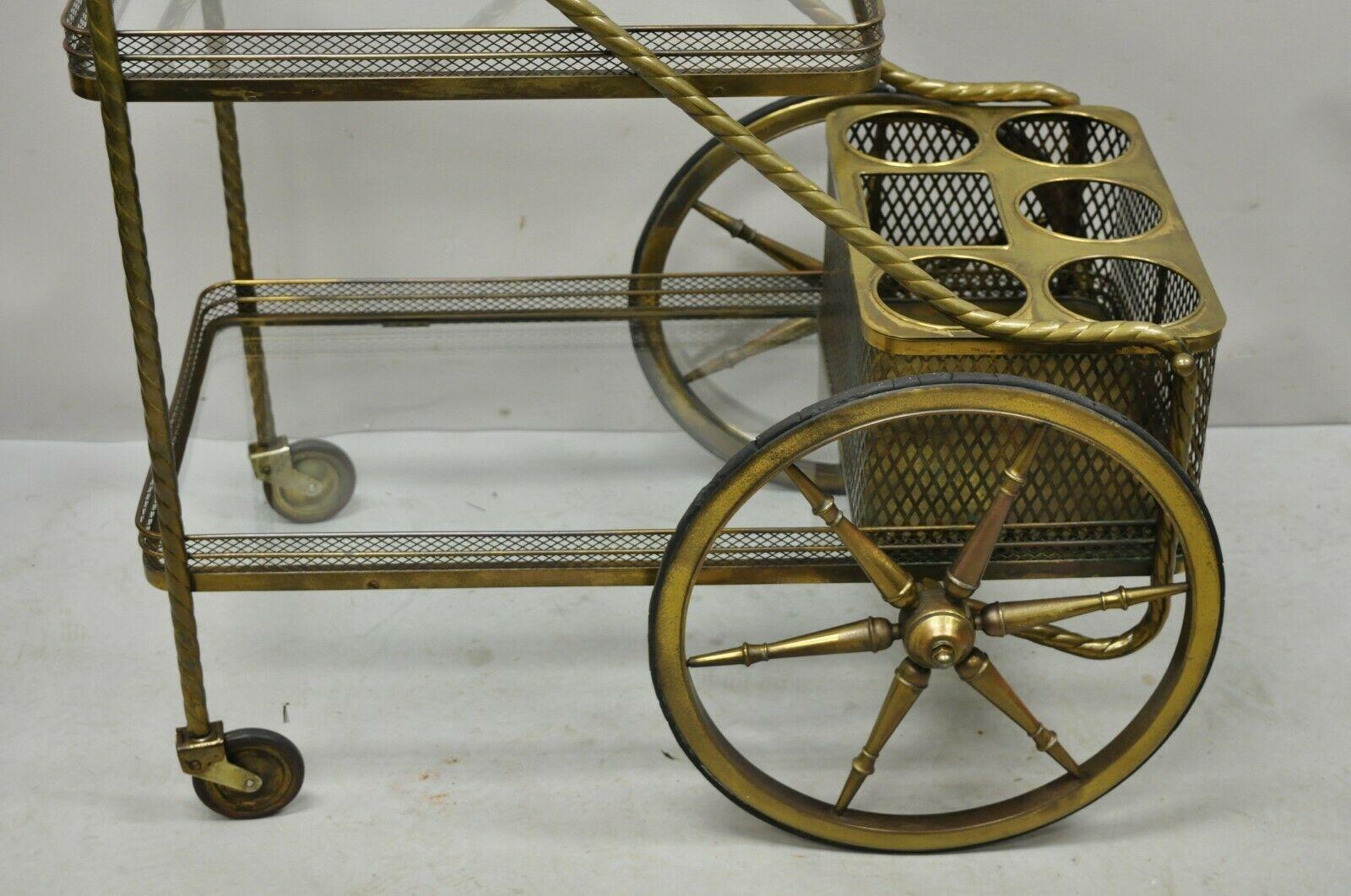 Vintage Brass Italian Hollywood Regency Modern Bronze 2 Tier Bar Cart Trolley 1
