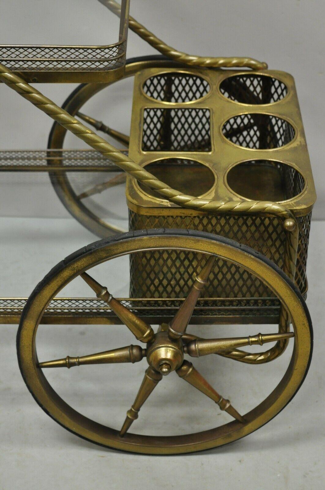 Vintage Brass Italian Hollywood Regency Modern Bronze 2 Tier Bar Cart Trolley 3