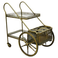 Vintage Brass Italian Hollywood Regency Modern Bronze 2 Tier Bar Cart Trolley