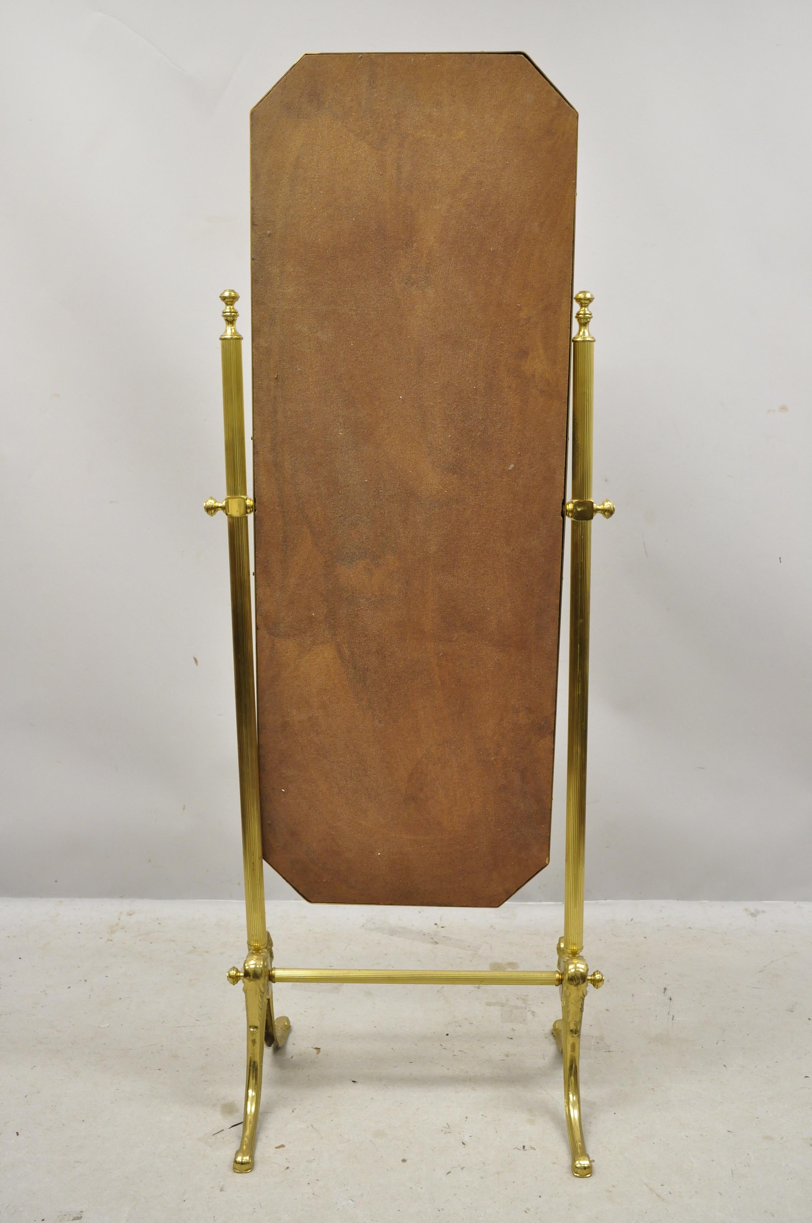 Vintage Brass Italian Neoclassical Cheval Standing Dressing Floor Beveled Mirror 4
