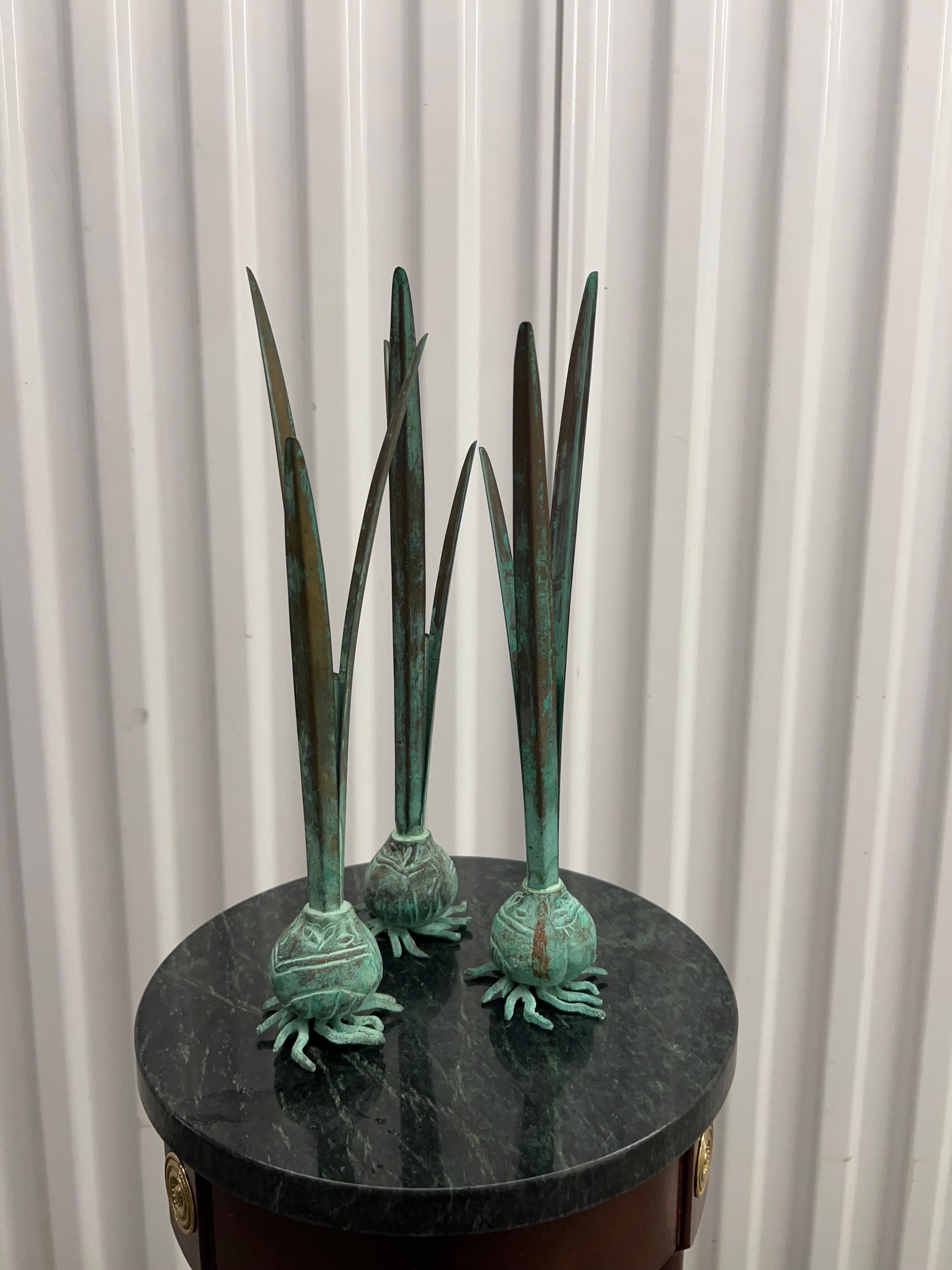 Post-Modern Vintage Brass Italian Onion Tapered Candle Holders - a Set of 3