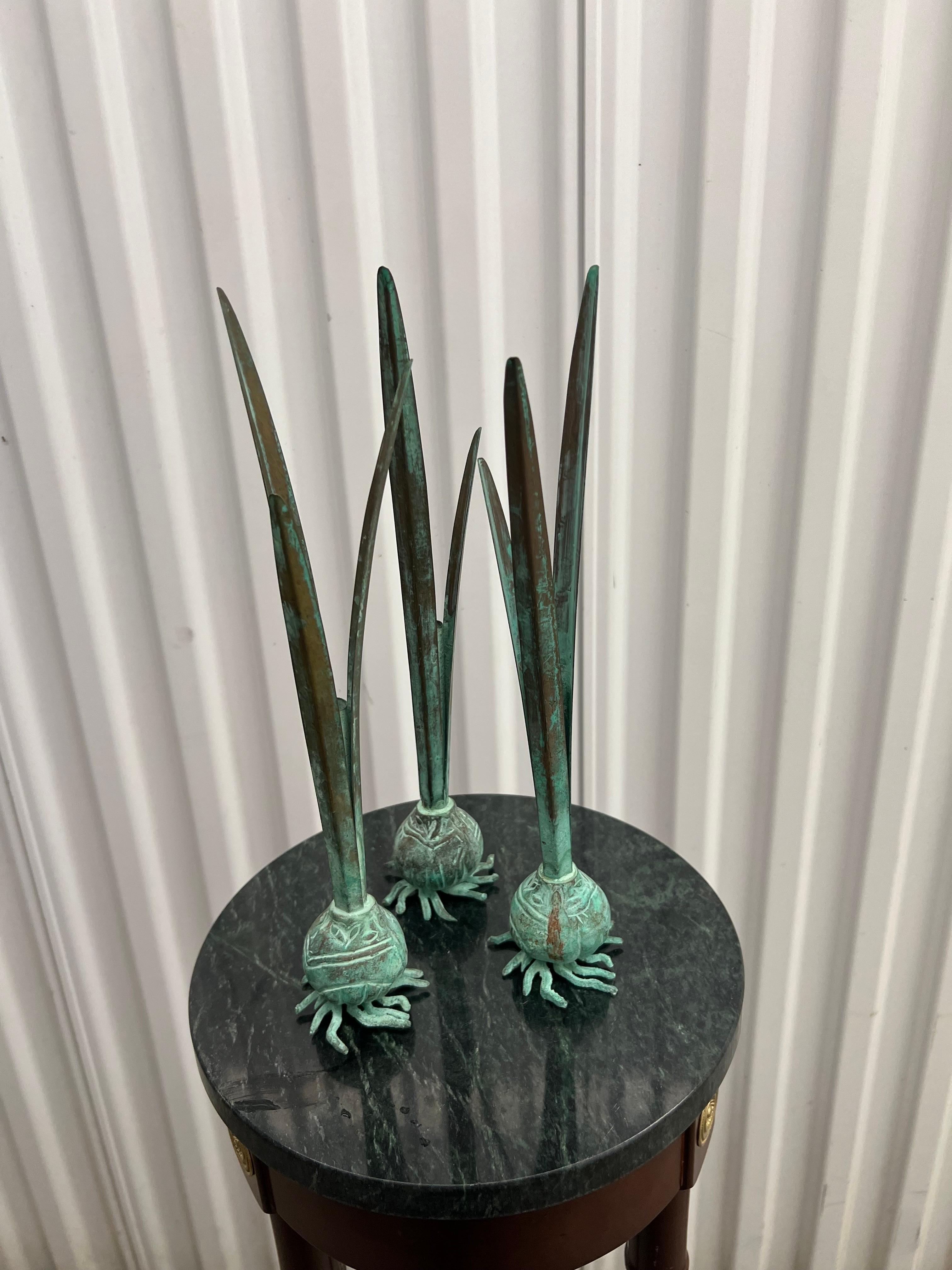 Vintage Brass Italian Onion Tapered Candle Holders - a Set of 3 In Good Condition In Charleston, SC