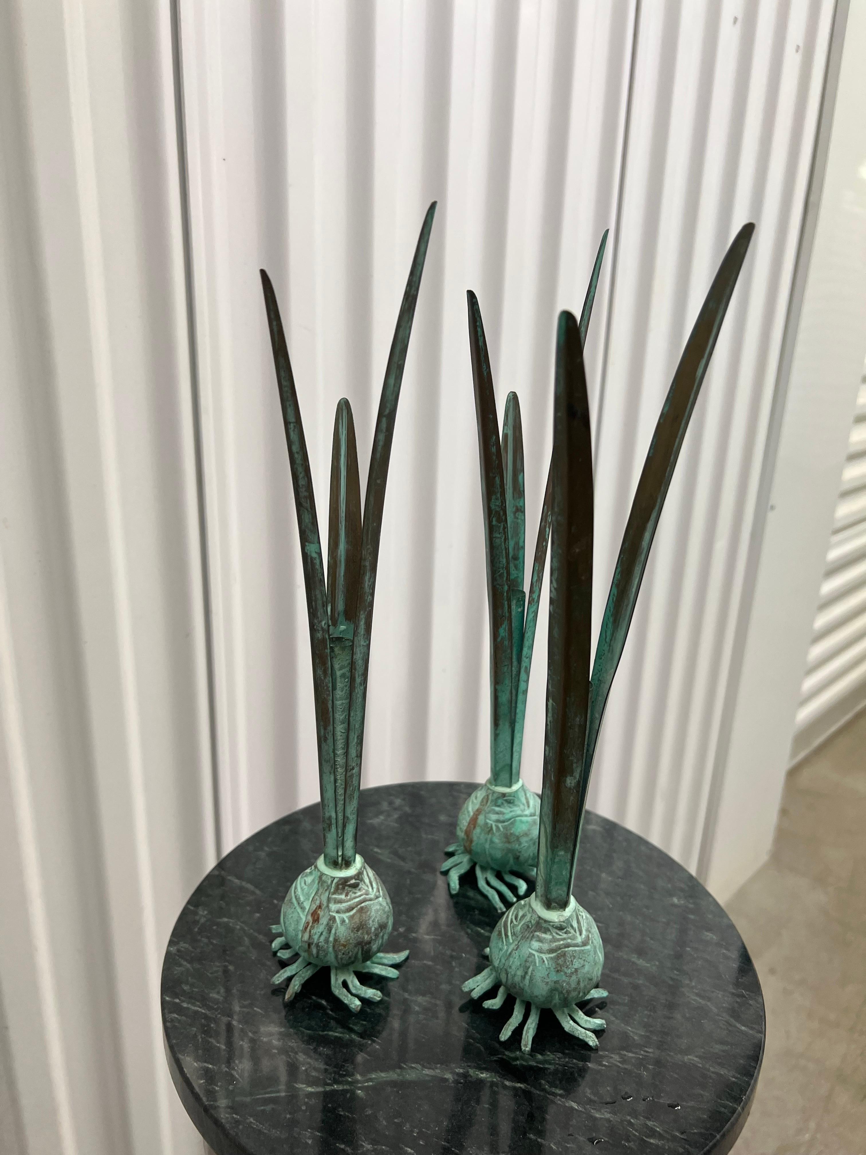 Vintage Brass Italian Onion Tapered Candle Holders - a Set of 3 2