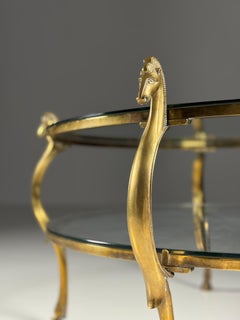 Vintage Brass Italian Sea Horse Heads Coffee Table