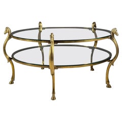 Vintage Brass Italian Sea Horse Heads Coffee Table