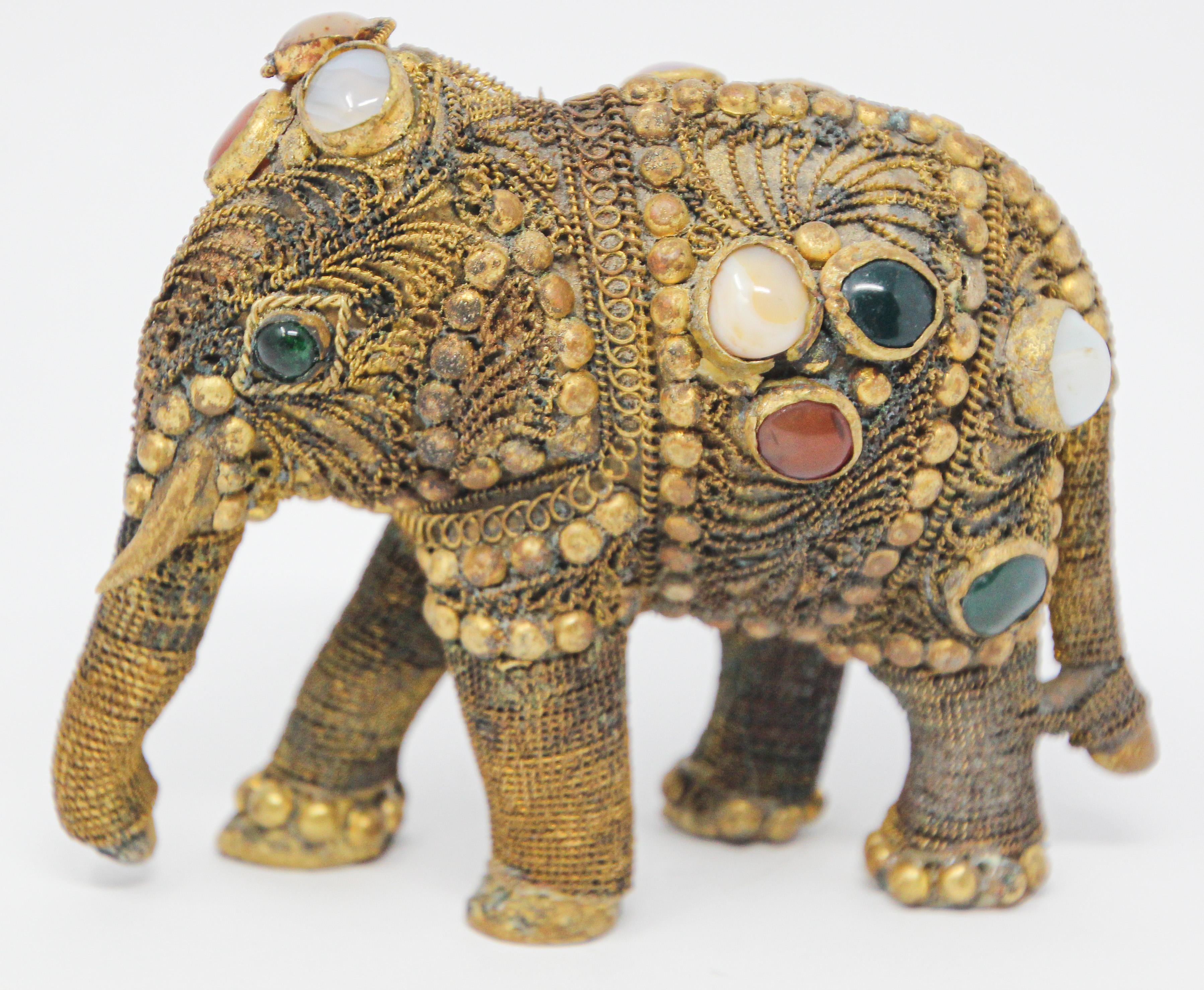 Mid-20th Century Vintage Brass Jeweled Elephant Sculpture Paper Weight