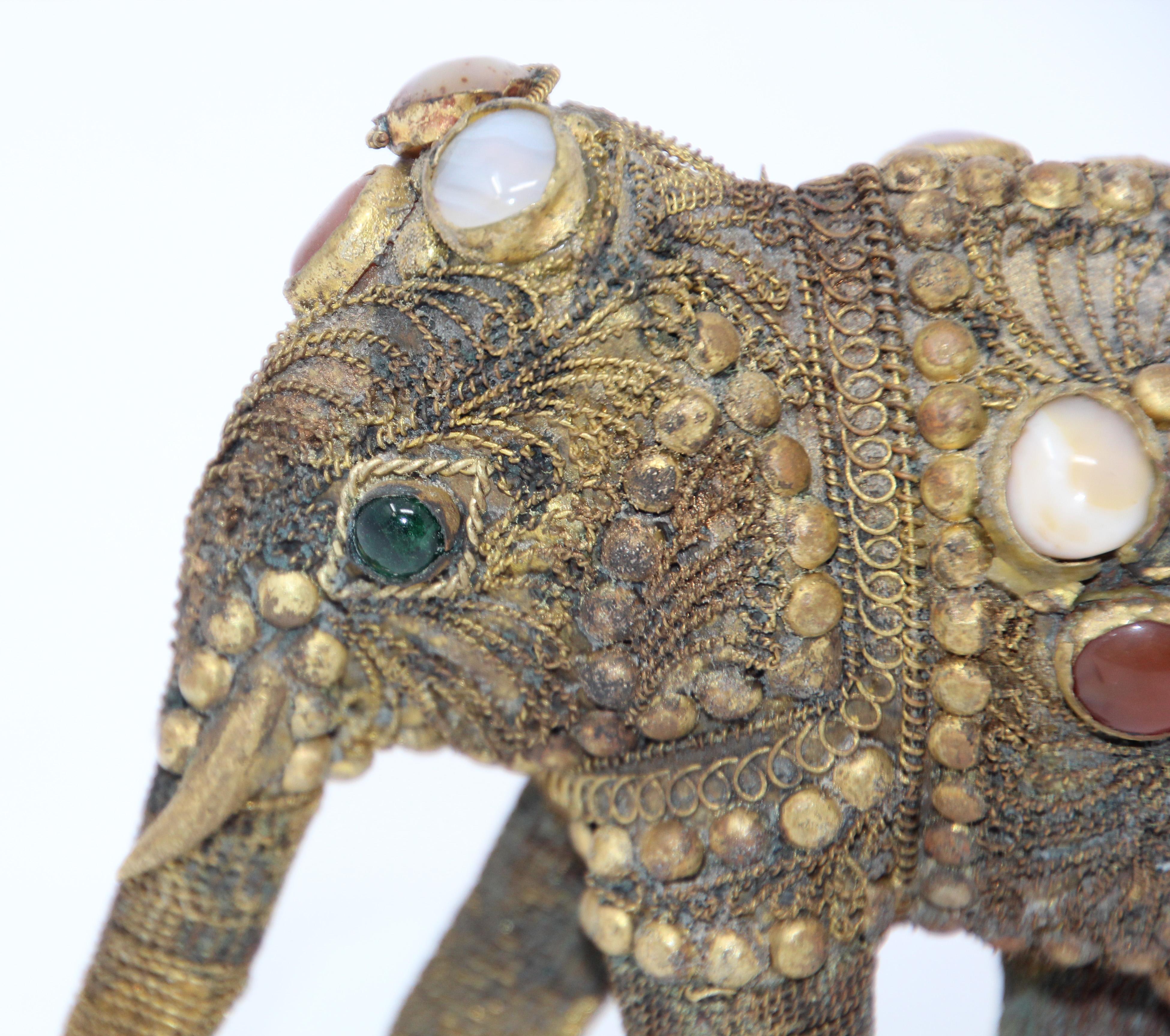 Vintage Brass Jeweled Elephant Sculpture Paper Weight 1