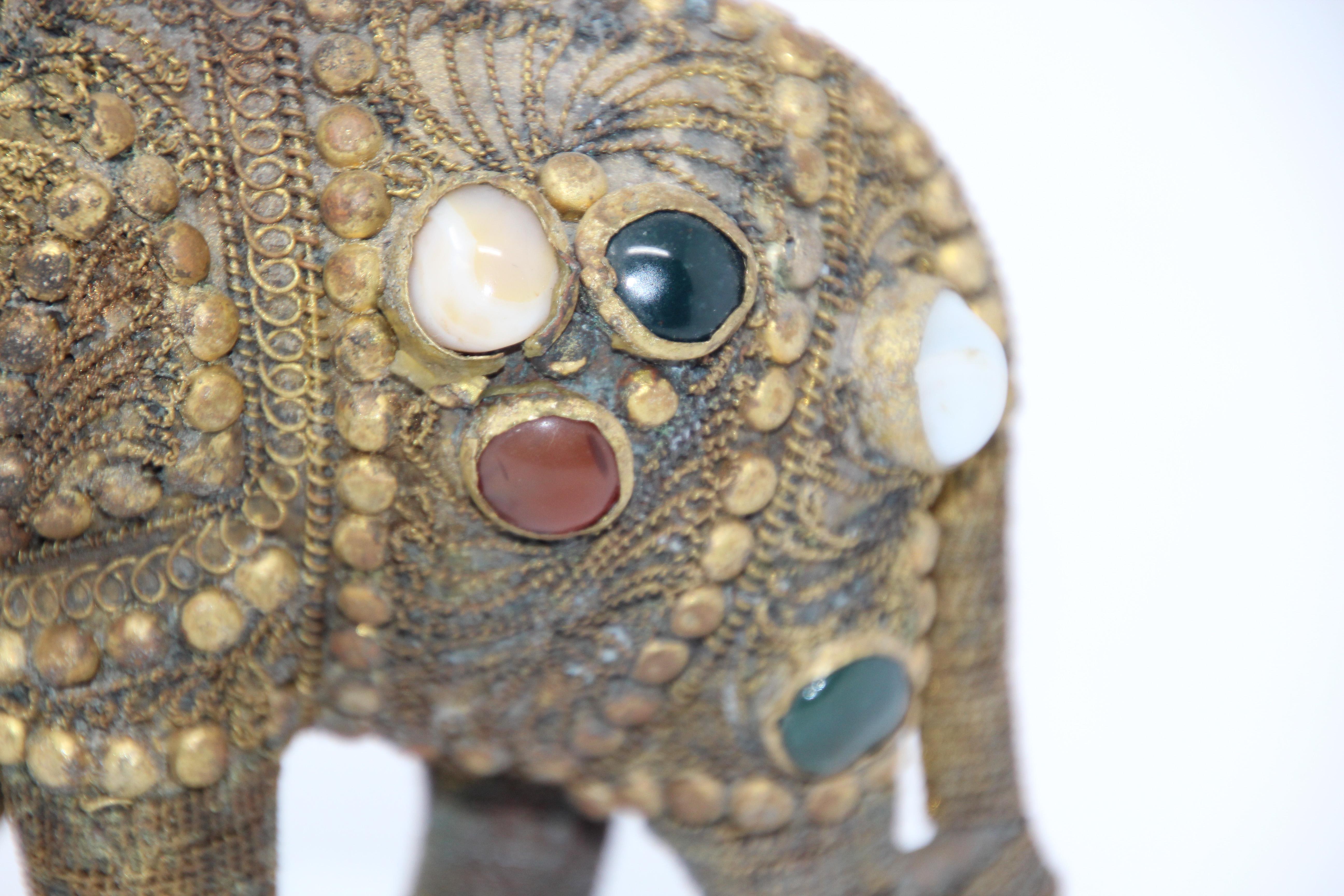 Vintage Brass Jeweled Elephant Sculpture Paper Weight 2