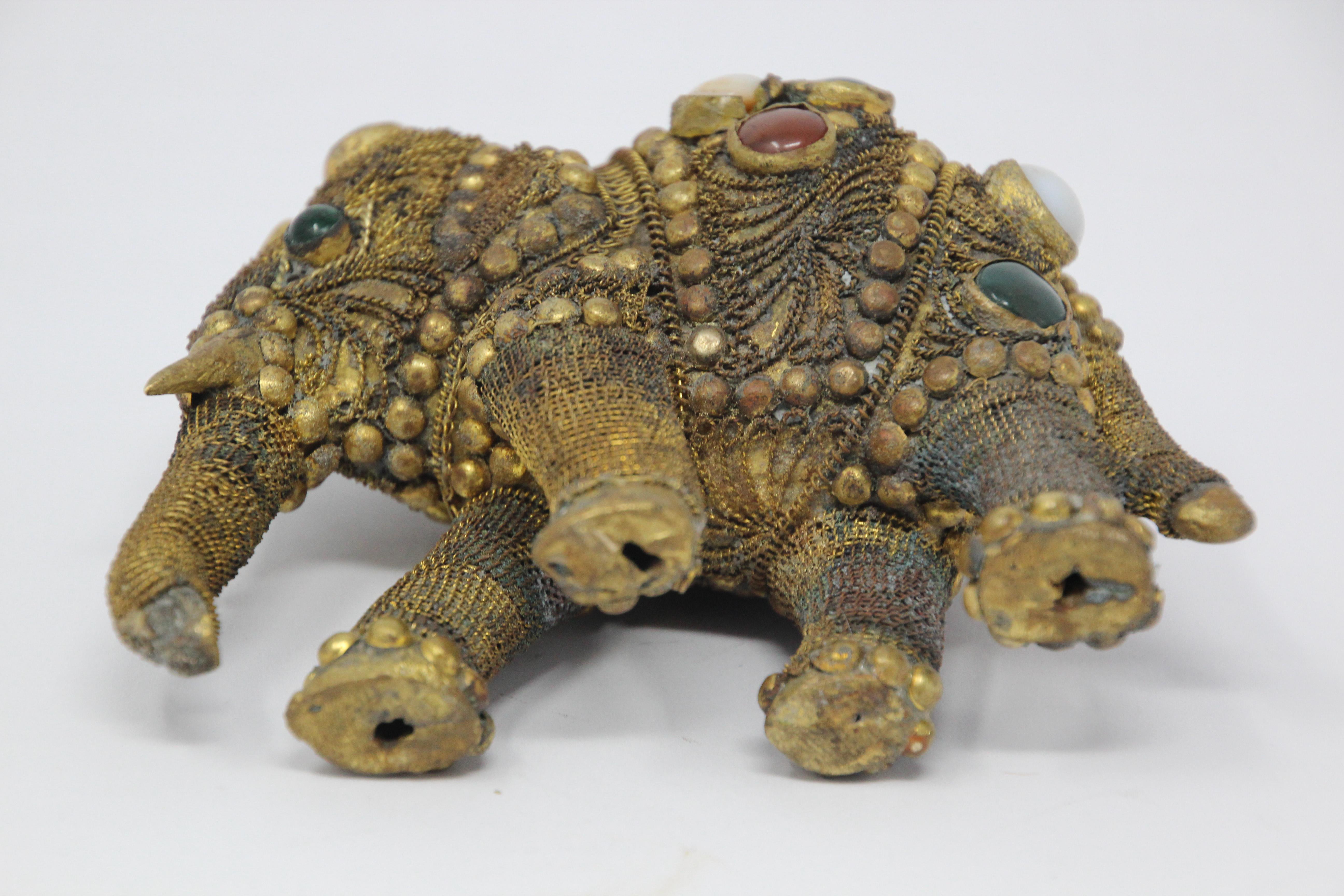 Vintage Brass Jeweled Elephant Sculpture Paper Weight 4