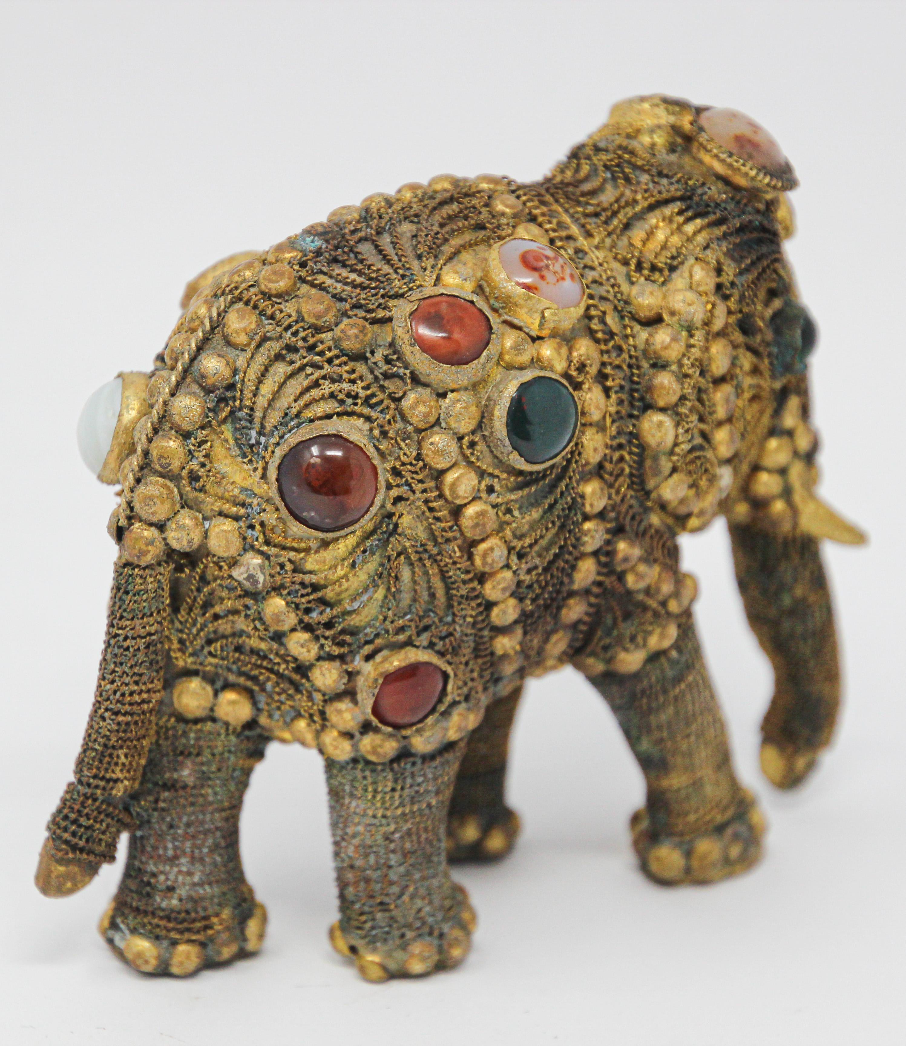 Vintage Brass Jeweled Elephant Sculpture Paper Weight 6