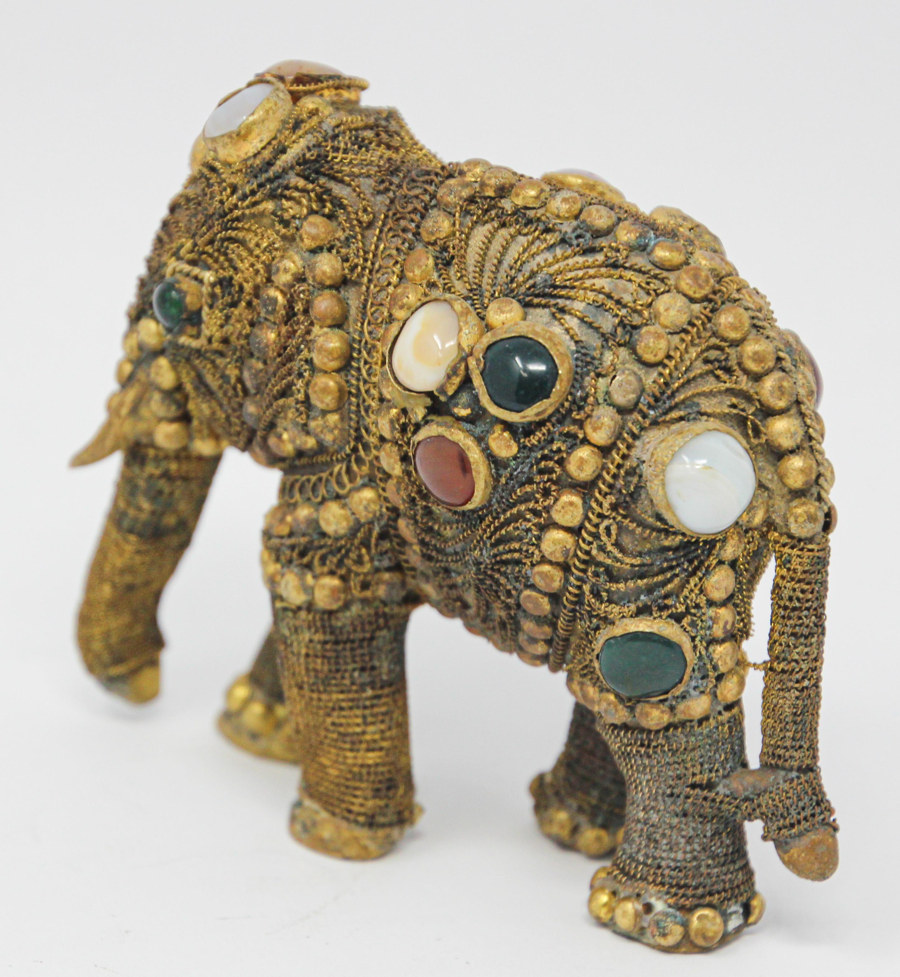 Vintage Brass Jeweled Elephant Sculpture Paper Weight 7