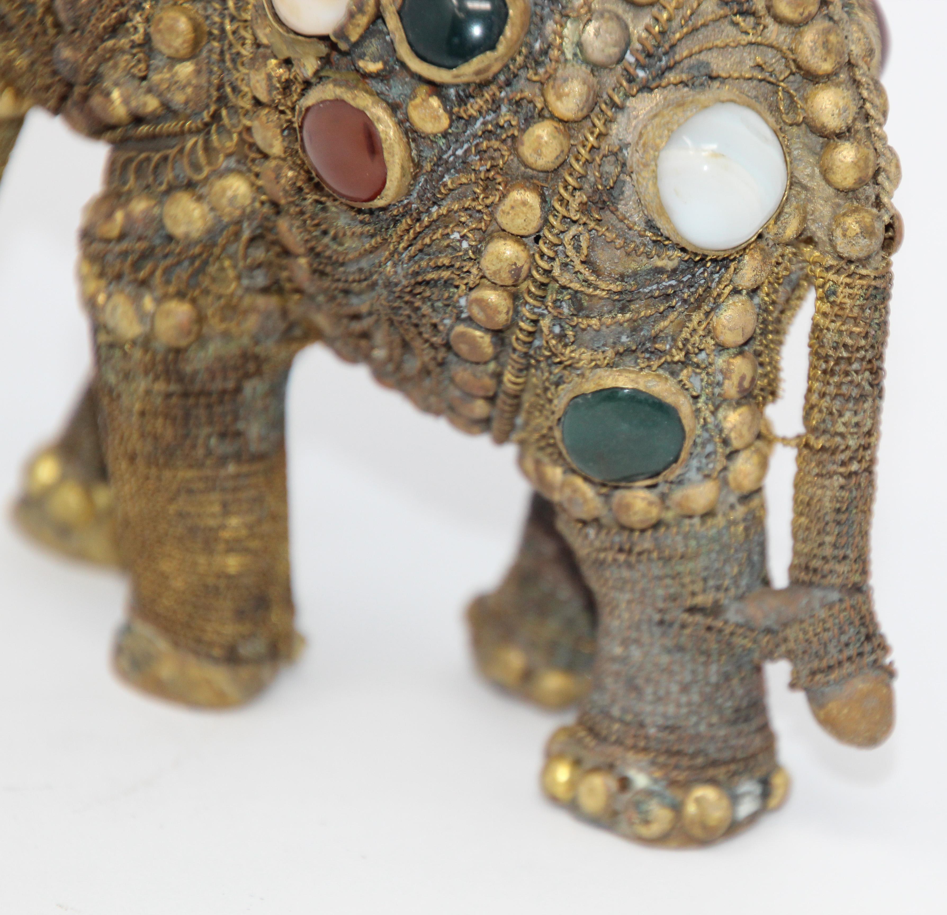 Vintage Brass Jeweled Elephant Sculpture Paper Weight 8