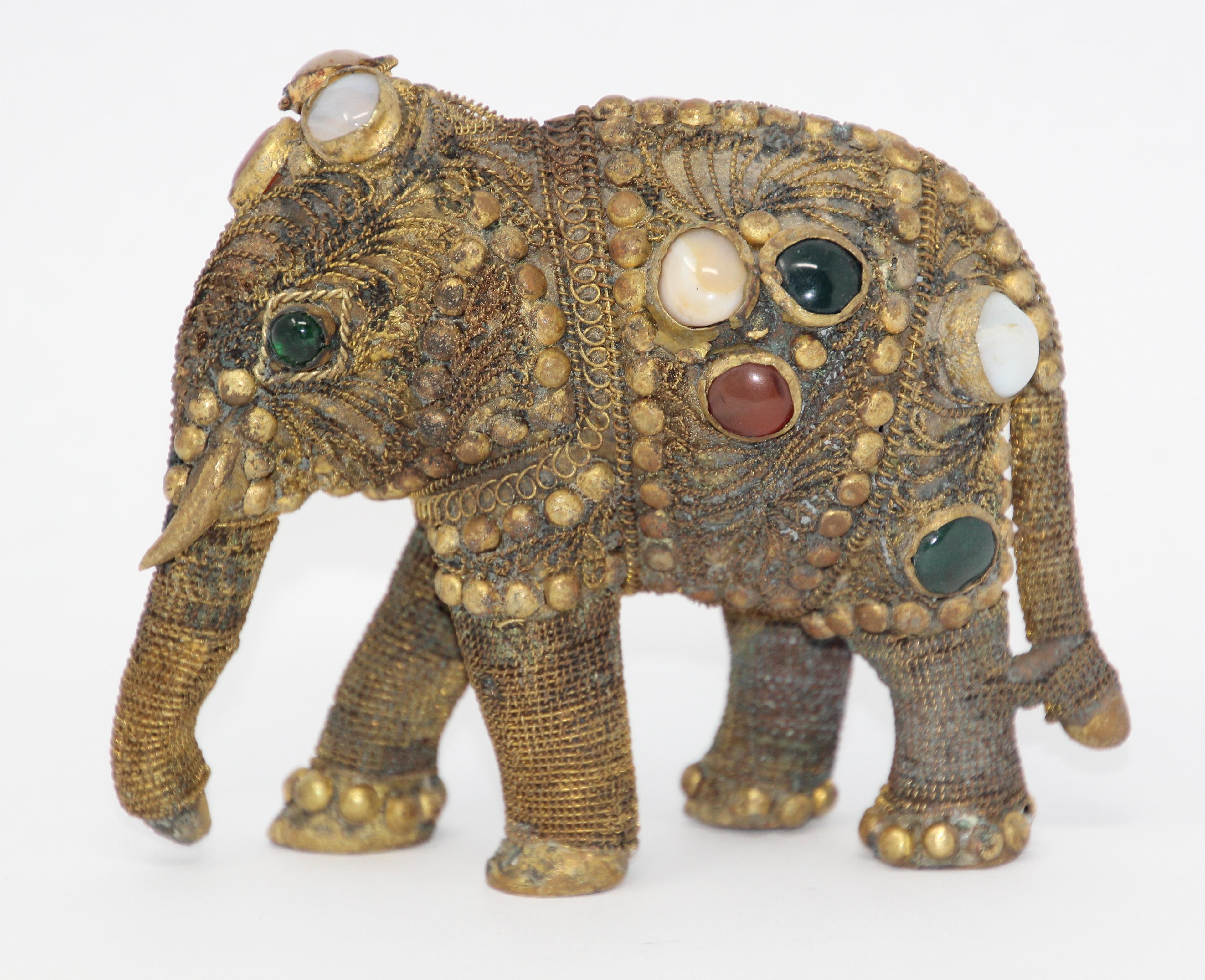 Vintage Brass Jeweled Elephant Sculpture Paper Weight 9