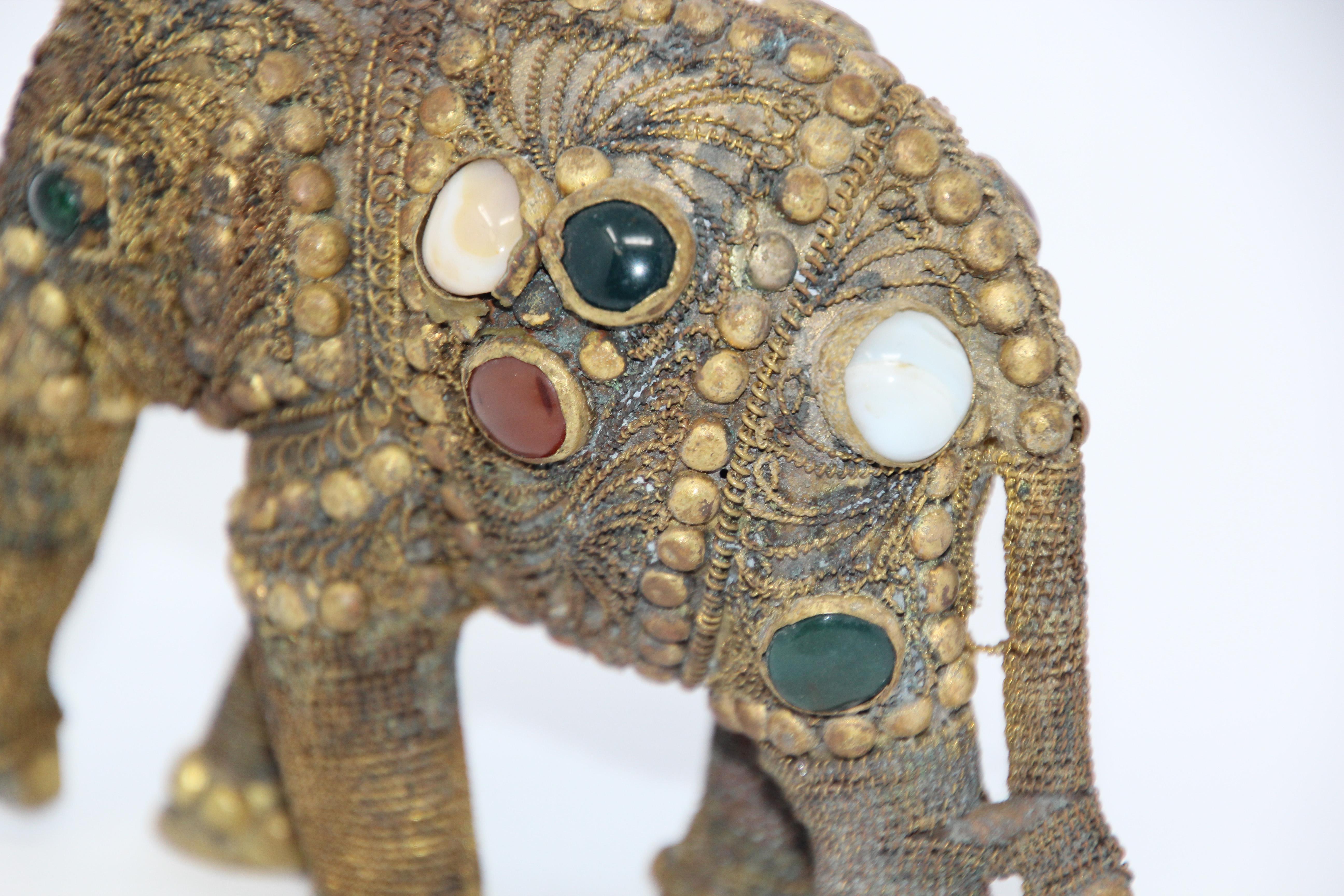 Indian Vintage Brass Jeweled Elephant Sculpture Paper Weight