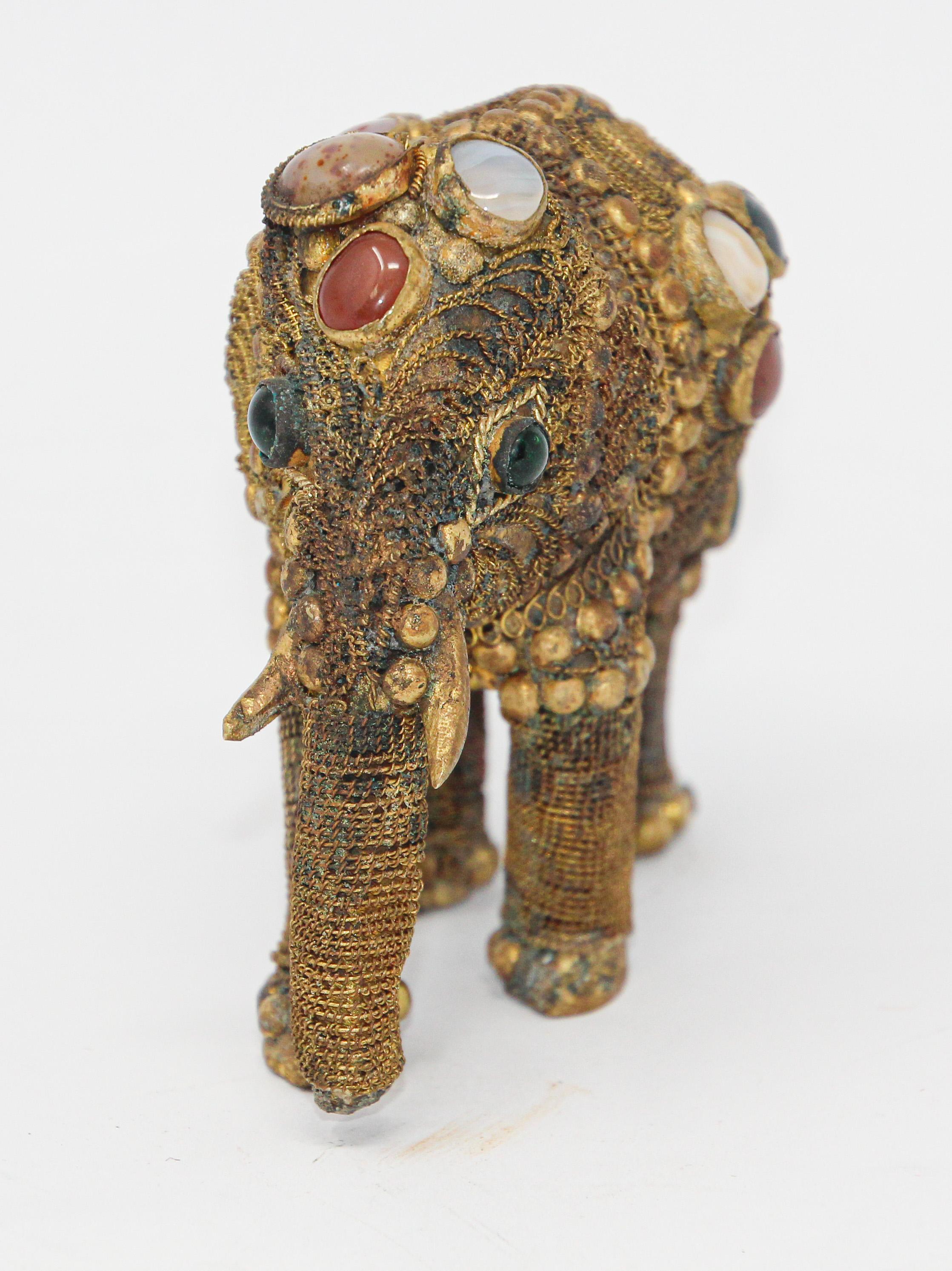 Cast Vintage Brass Jeweled Elephant Sculpture Paper Weight