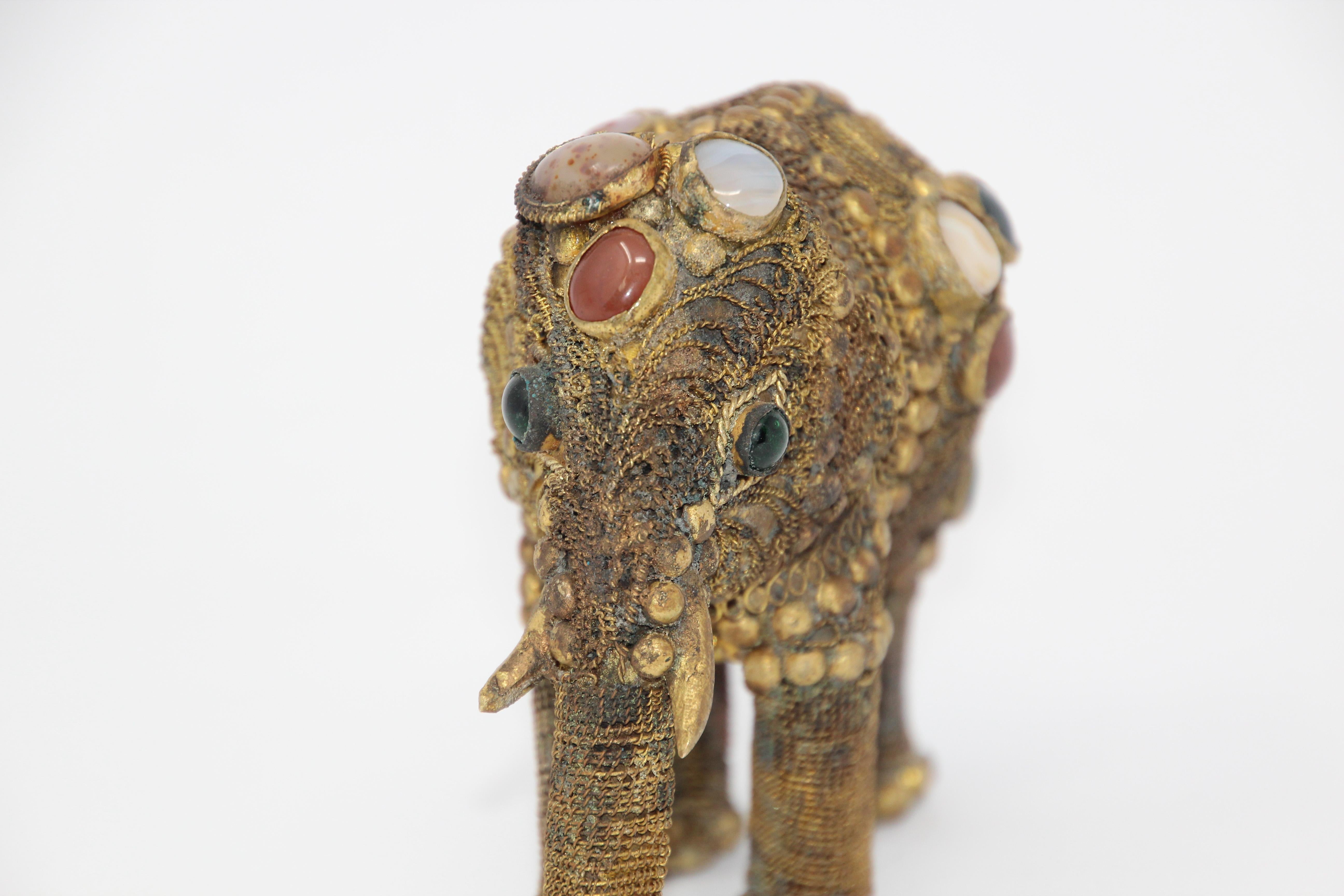 Vintage Brass Jeweled Elephant Sculpture Paper Weight In Good Condition In North Hollywood, CA