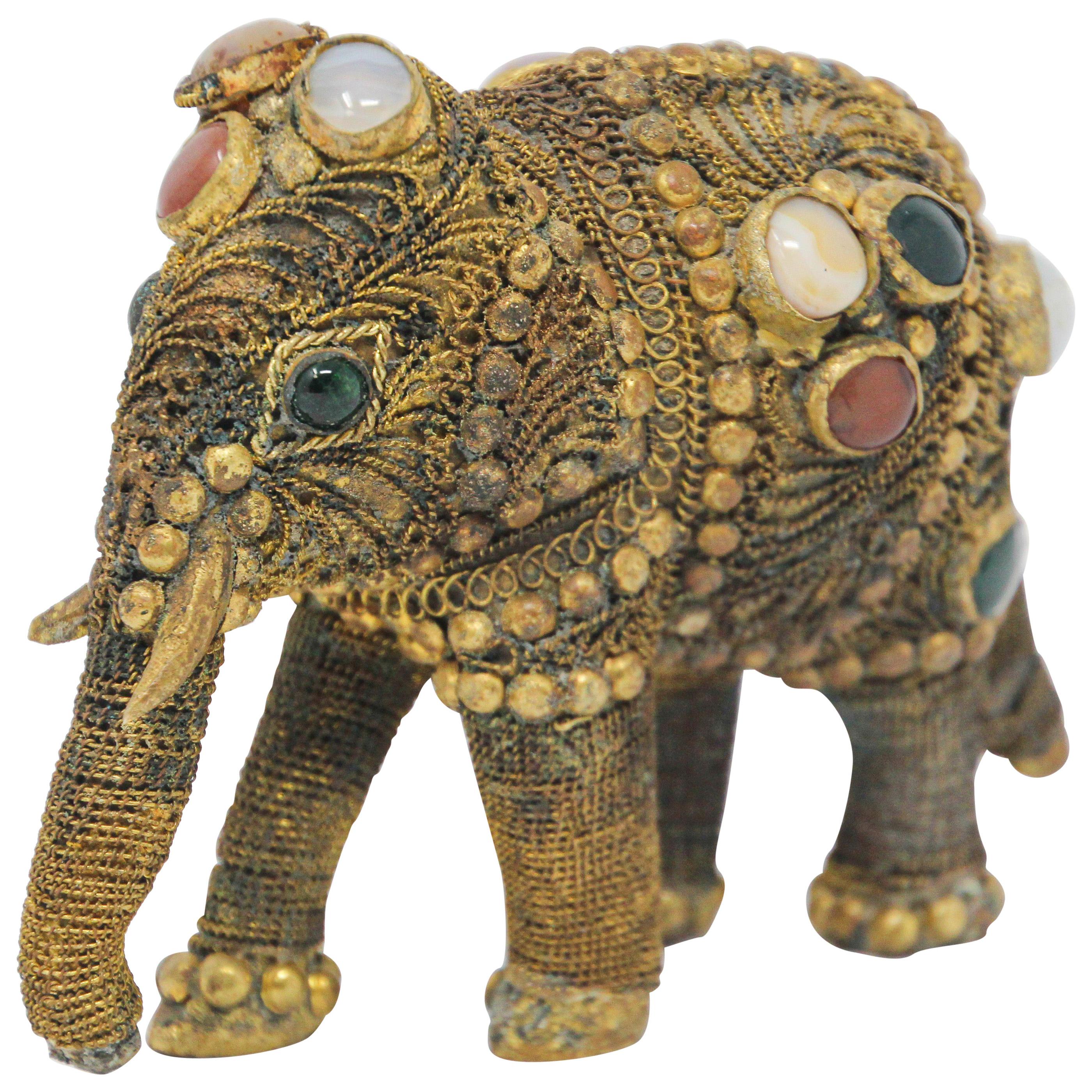 Vintage Brass Jeweled Elephant Sculpture Paper Weight