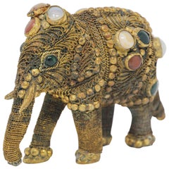 Vintage Messing Jeweled Elefant Skulptur Briefbeschwerer