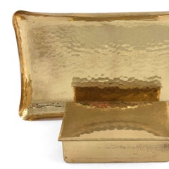 Vintage Brass Jewelry Box and Plate by Eugen Zint, Germany Early 20th Century