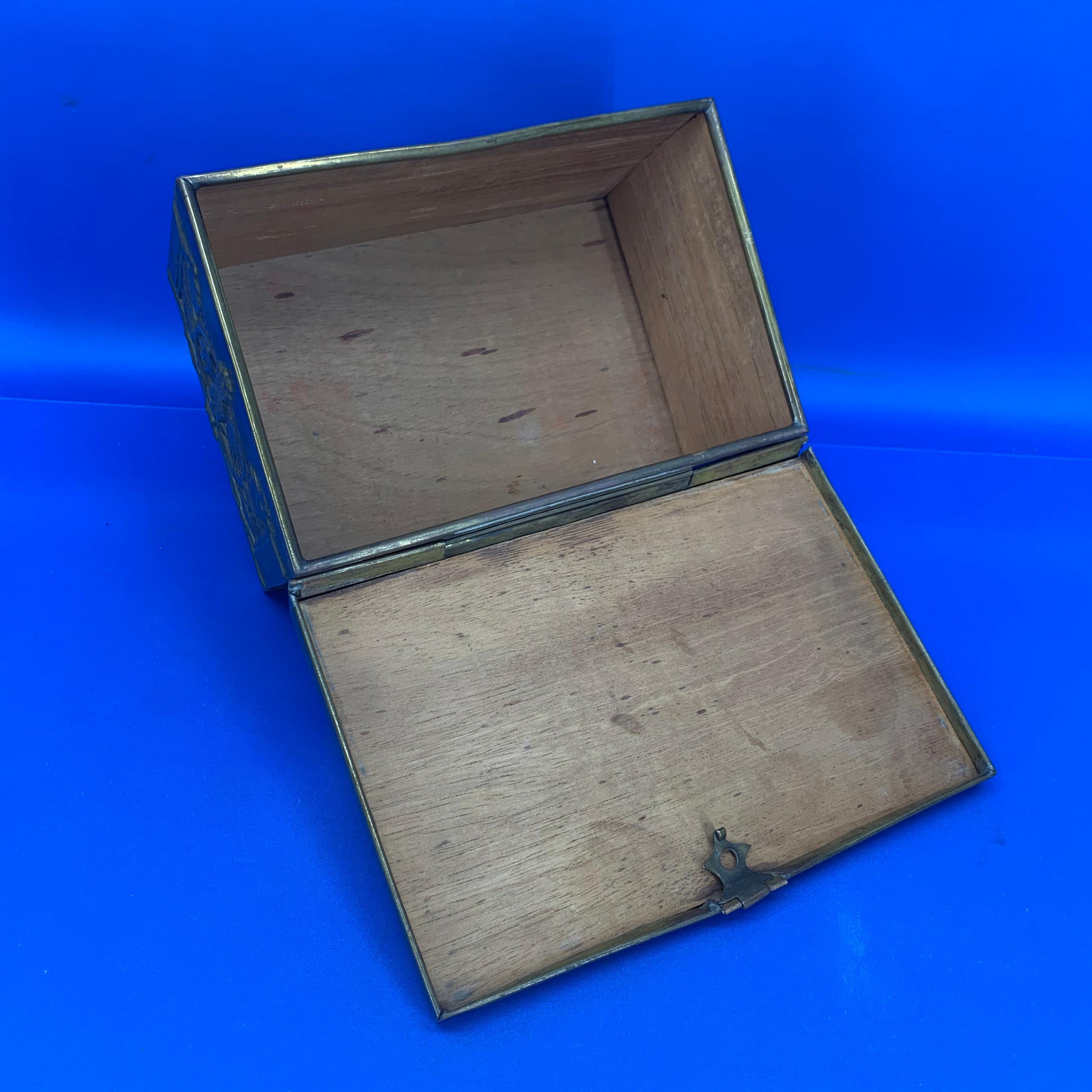 20th Century Vintage Brass Jewelry Box With Religious Scenes