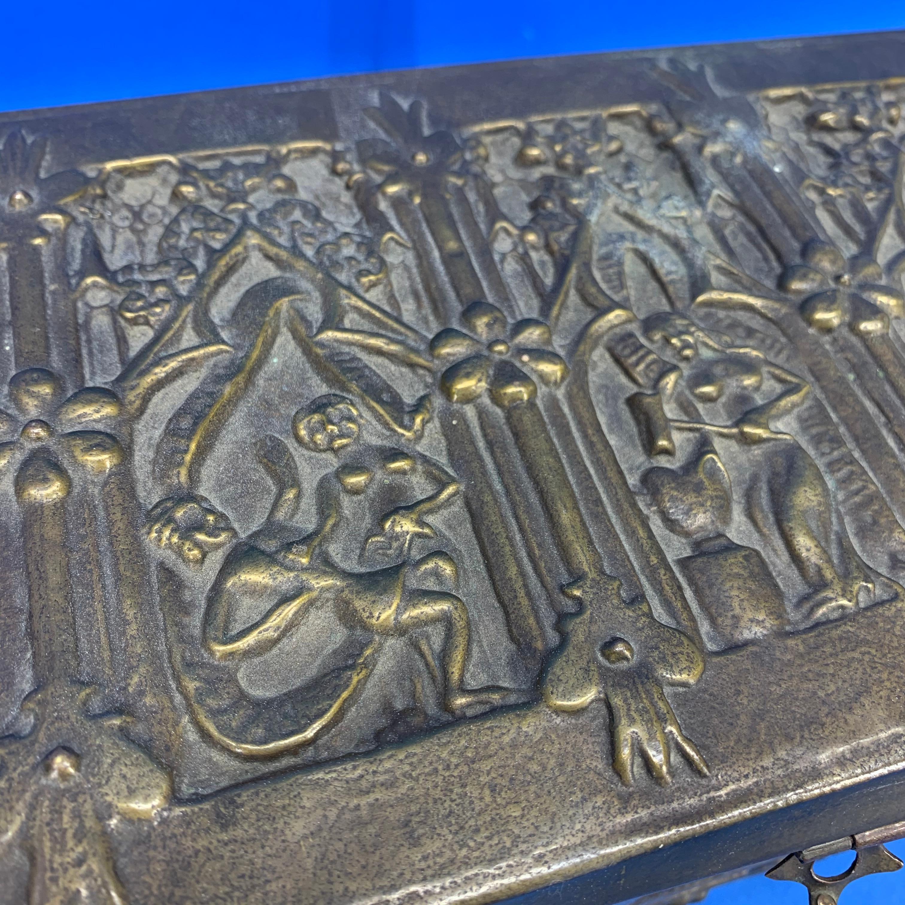 Vintage Brass Jewelry Box With Religious Scenes 1