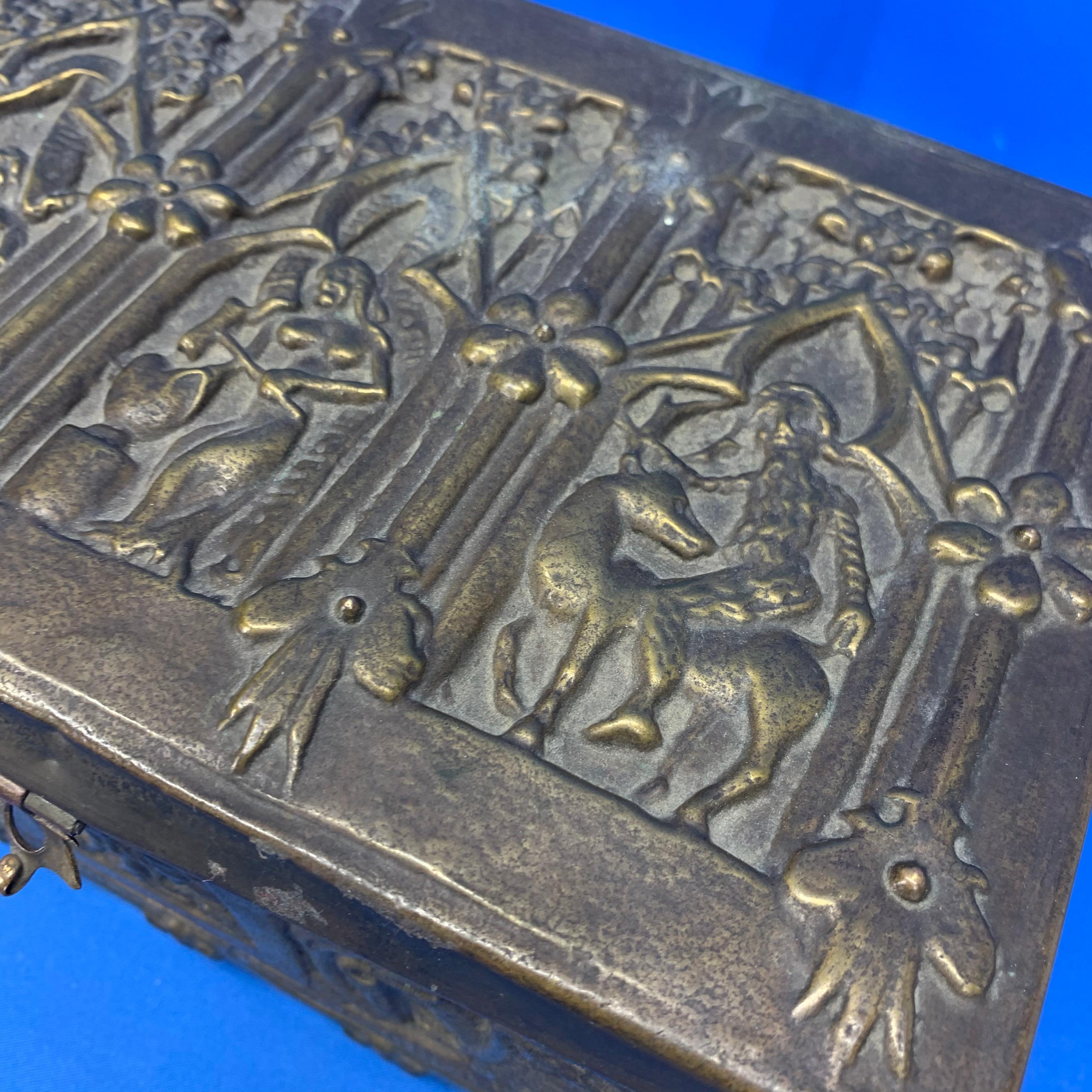 Vintage Brass Jewelry Box With Religious Scenes 2