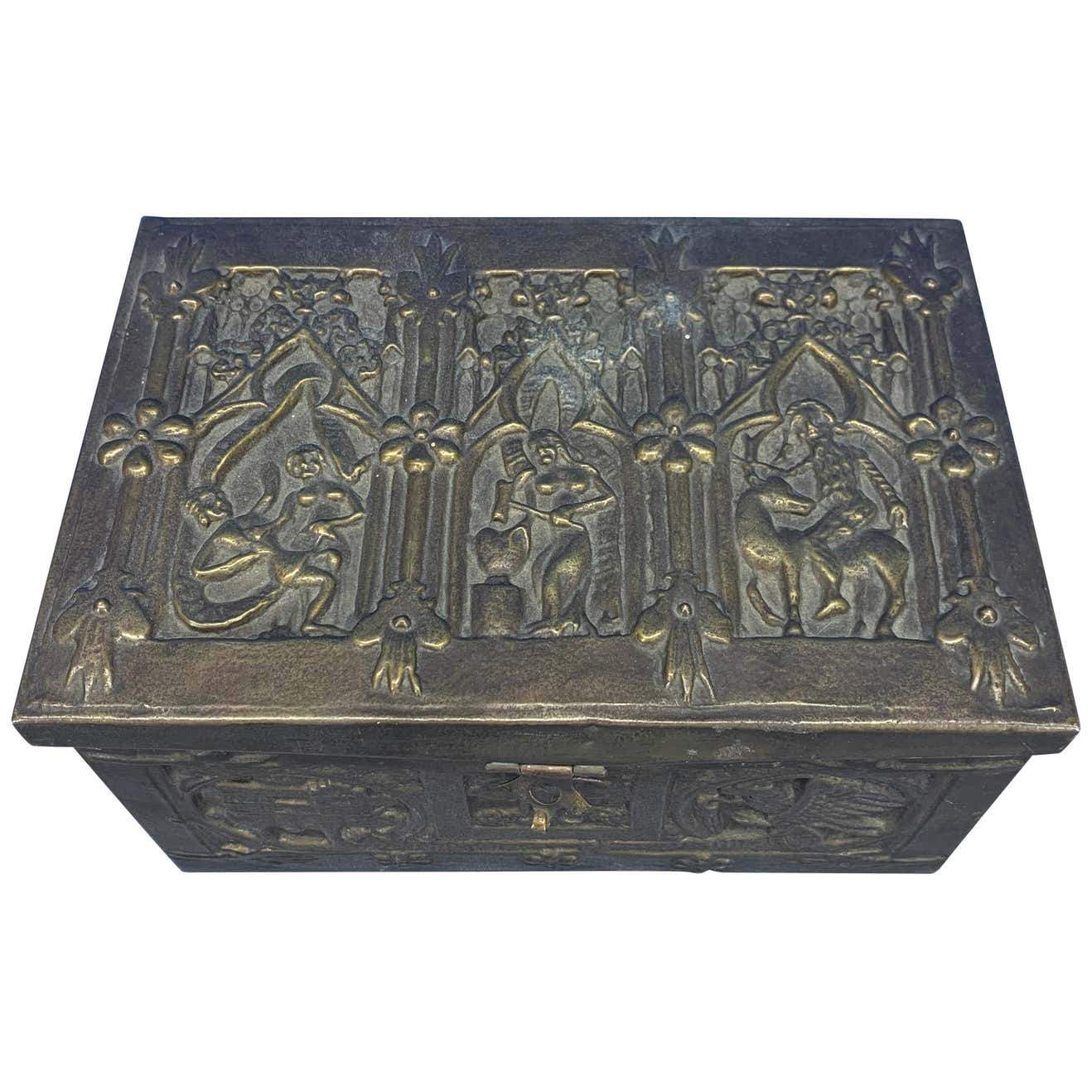 Vintage Brass Jewelry Box With Religious Scenes at 1stDibs