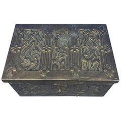 Vintage Brass Jewelry Box With Religious Scenes