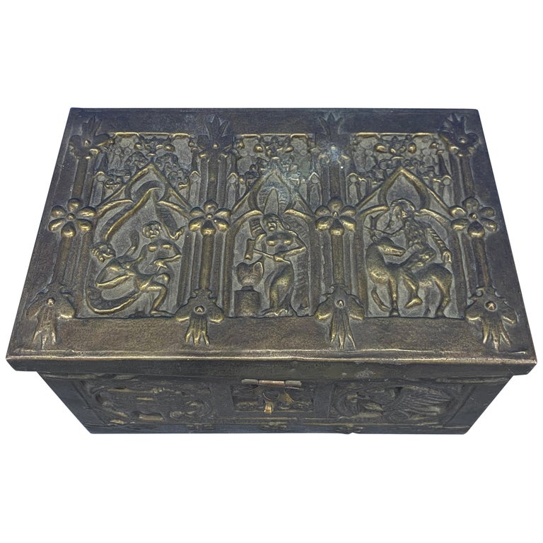 Vintage Brass Jewelry Box With Religious Scenes at 1stDibs