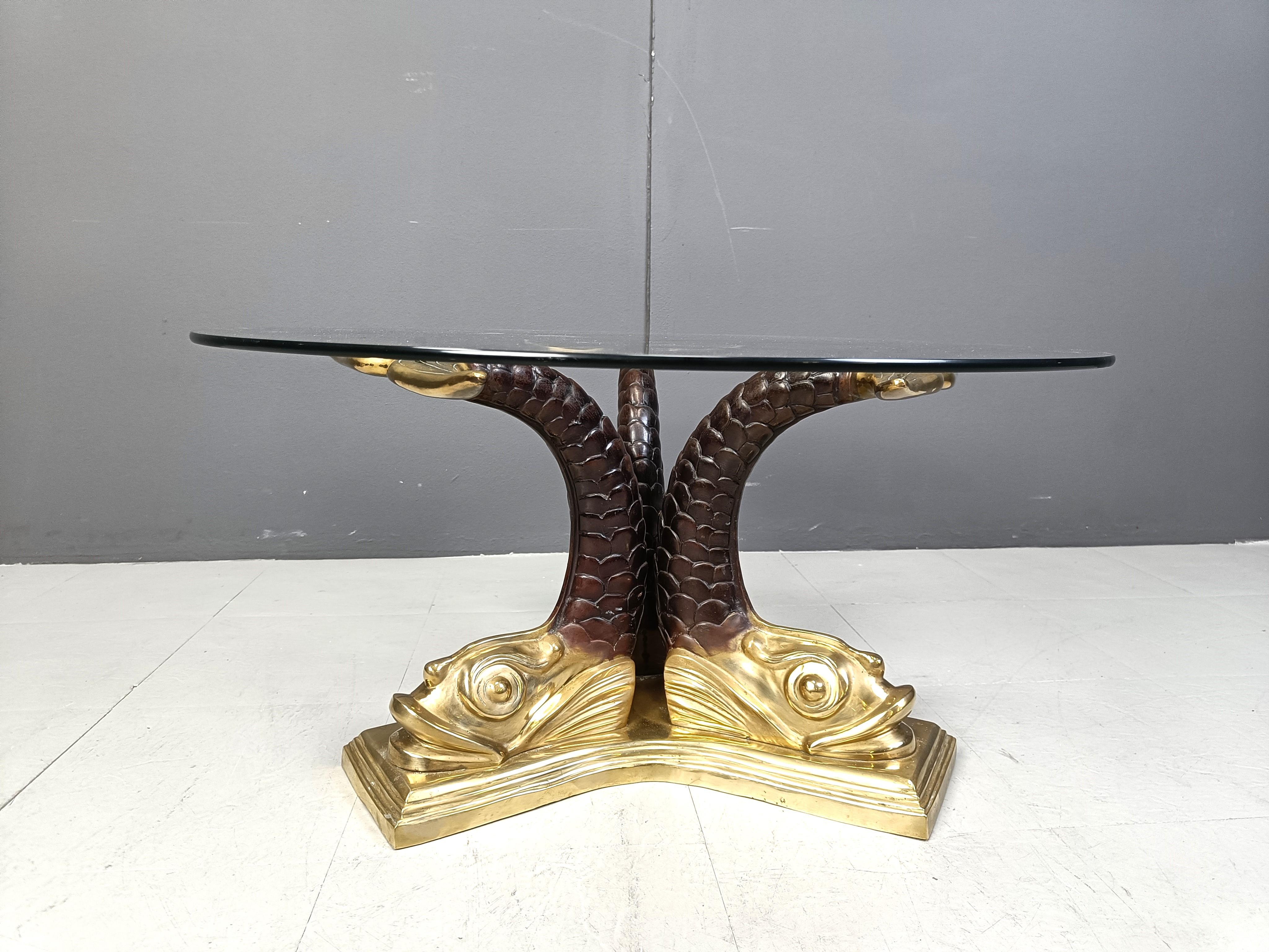 French Vintage brass koi coffee table, 1960s