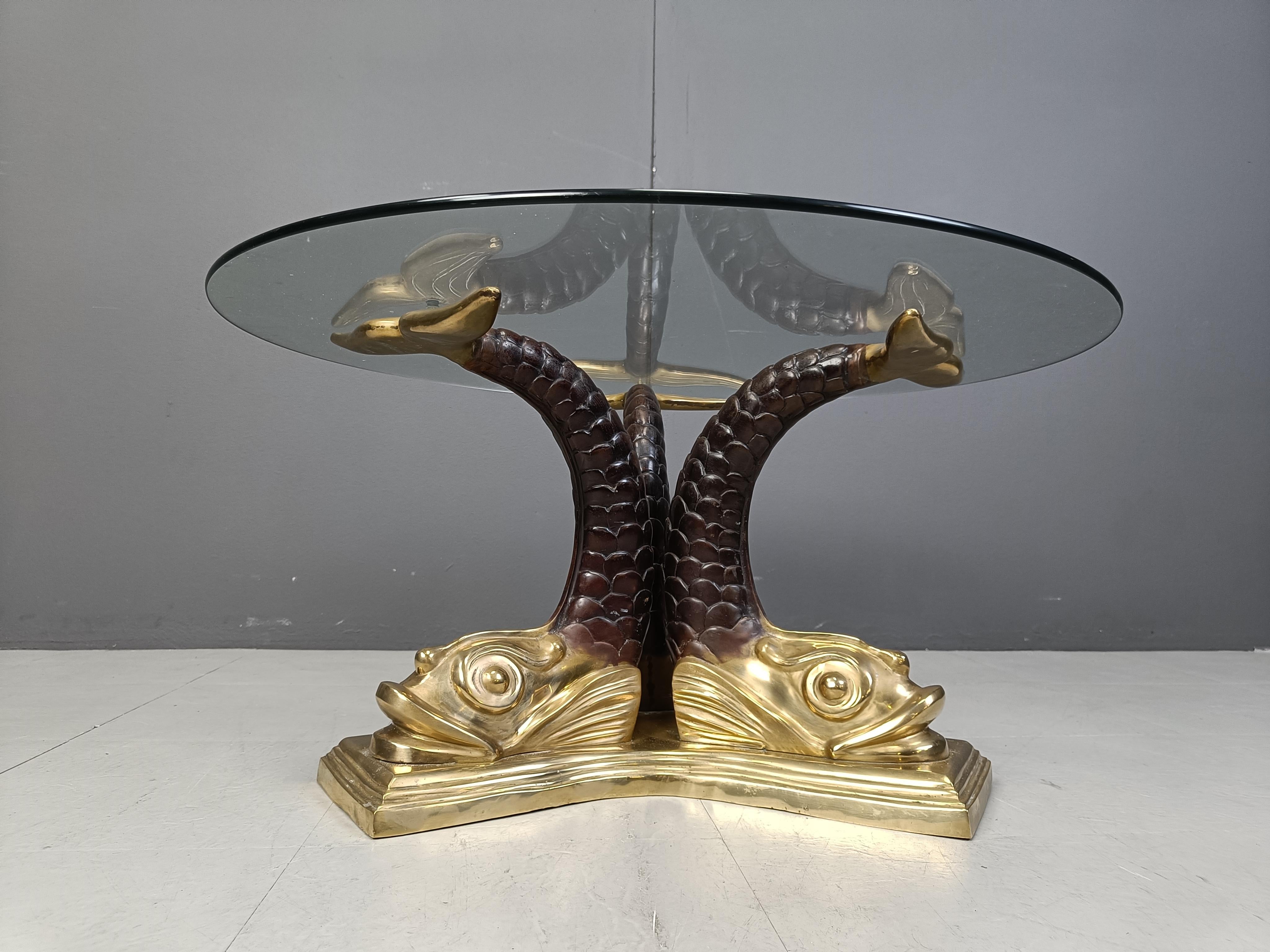 Vintage brass koi coffee table, 1960s In Good Condition In Leuven, Vlaams Gewest