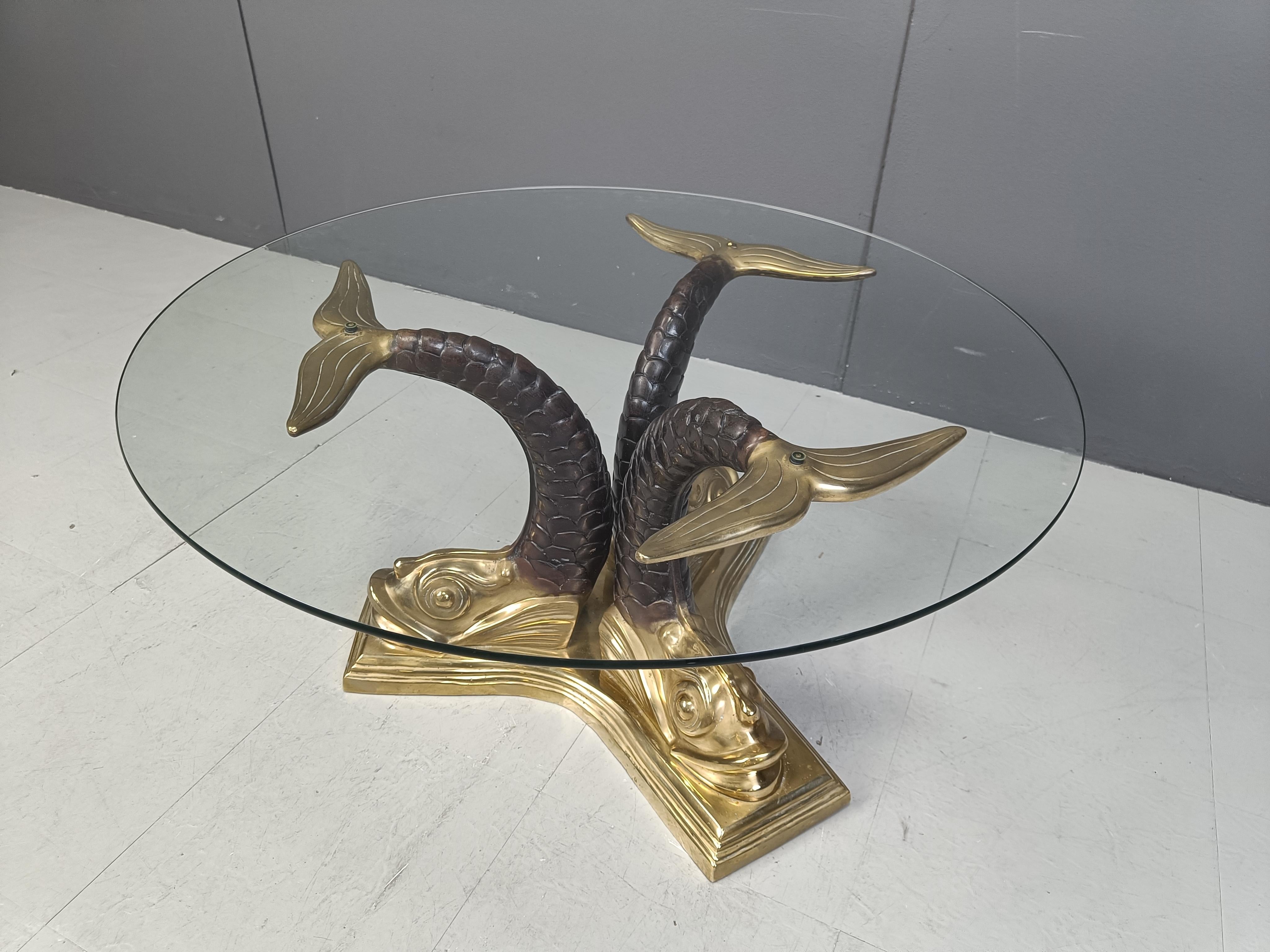 Vintage brass koi coffee table, 1960s 1
