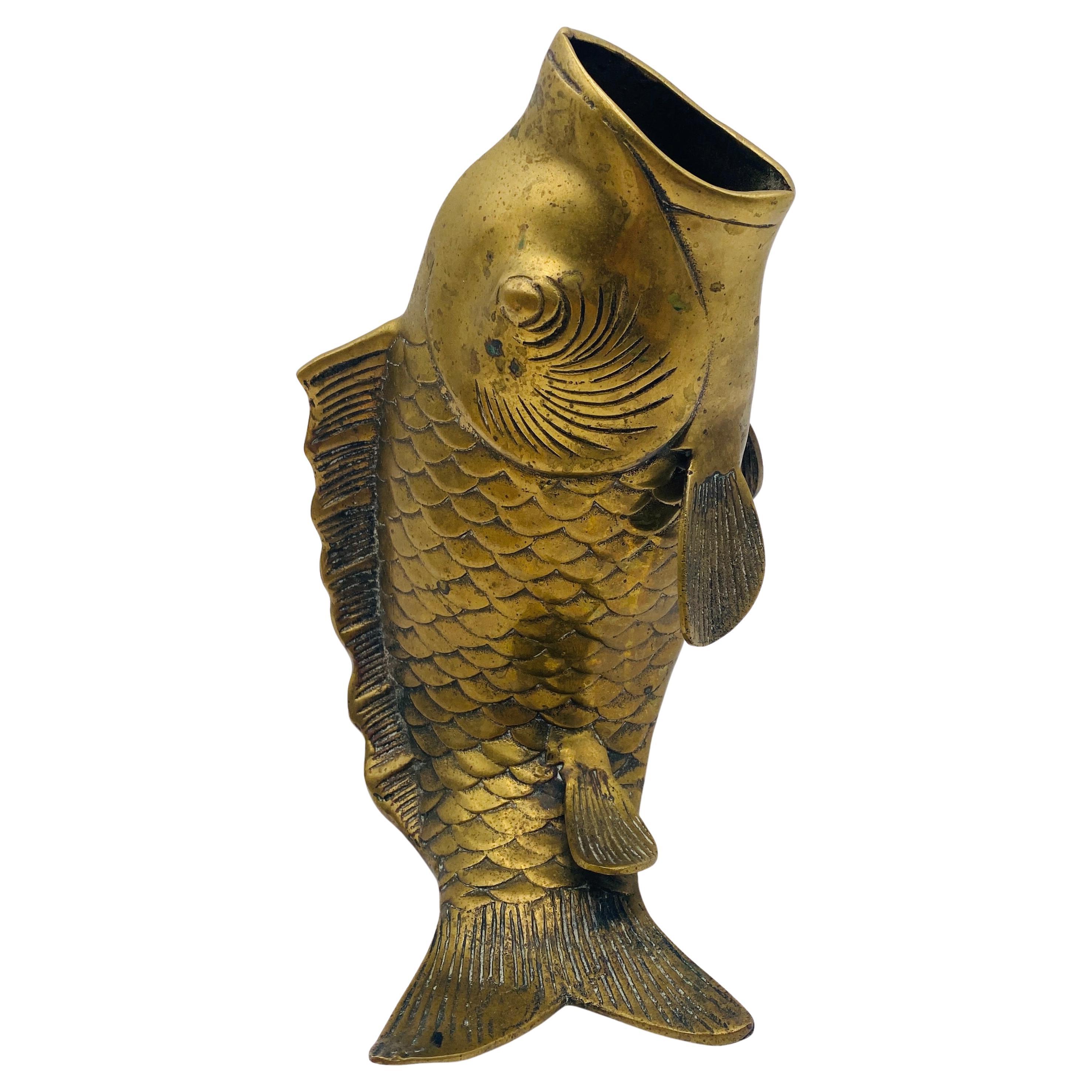 Vintage Brass Koi Fish Vase