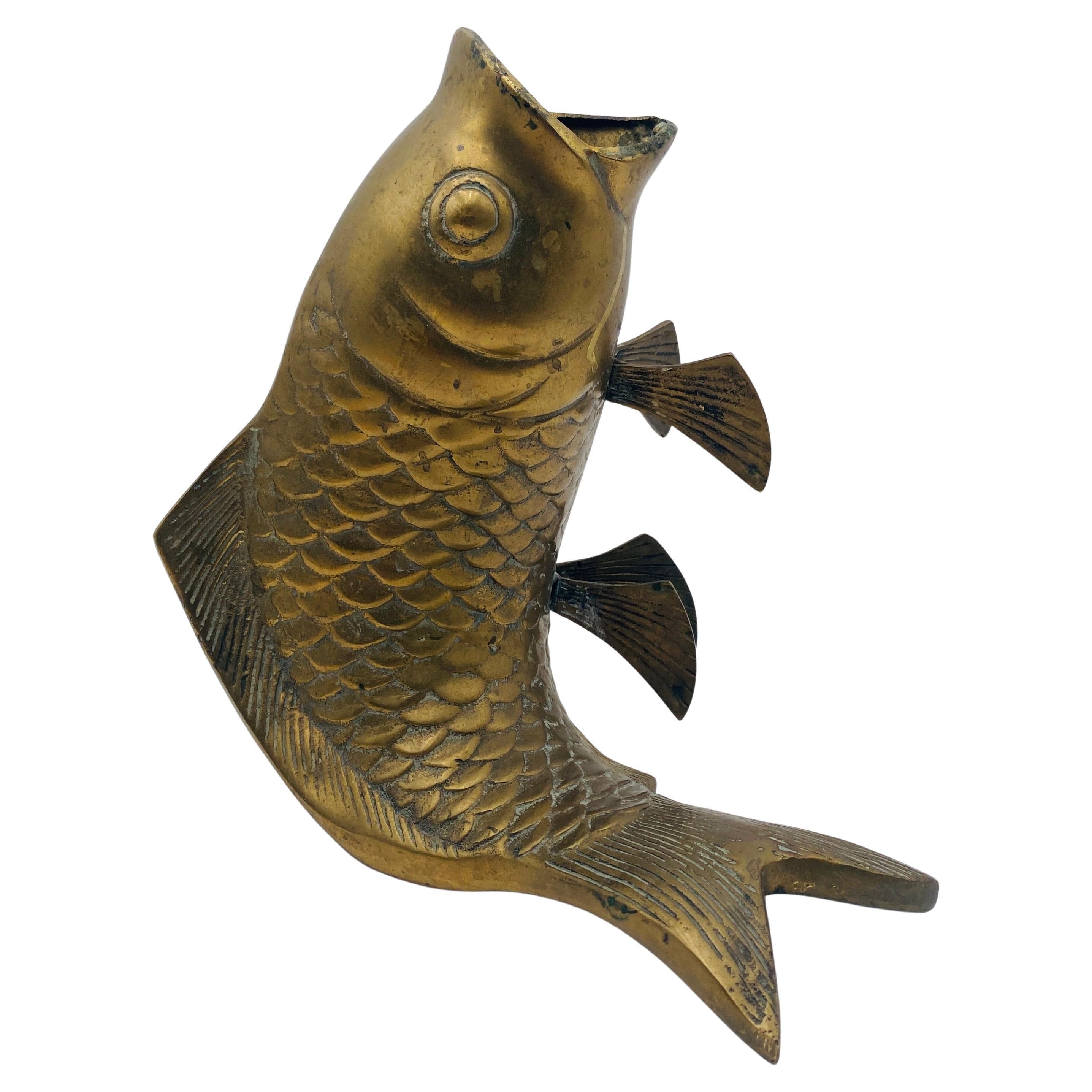 Vintage Brass Koi Fish Vase
